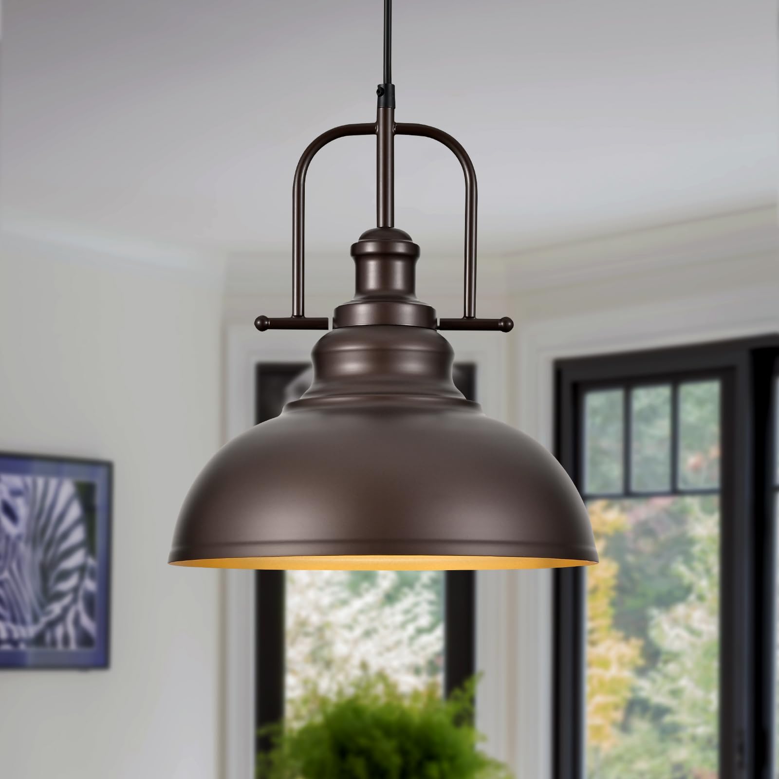 TAKEGO 11.8  Farmhouse Pendant Lights Kitchen Island  Oil Rubbed Bronze Rustic Pendant Light Fixture  Vintage Dome Pendant Light  Industrial Hanging Ceiling Lamp for Dining Room  Hallway