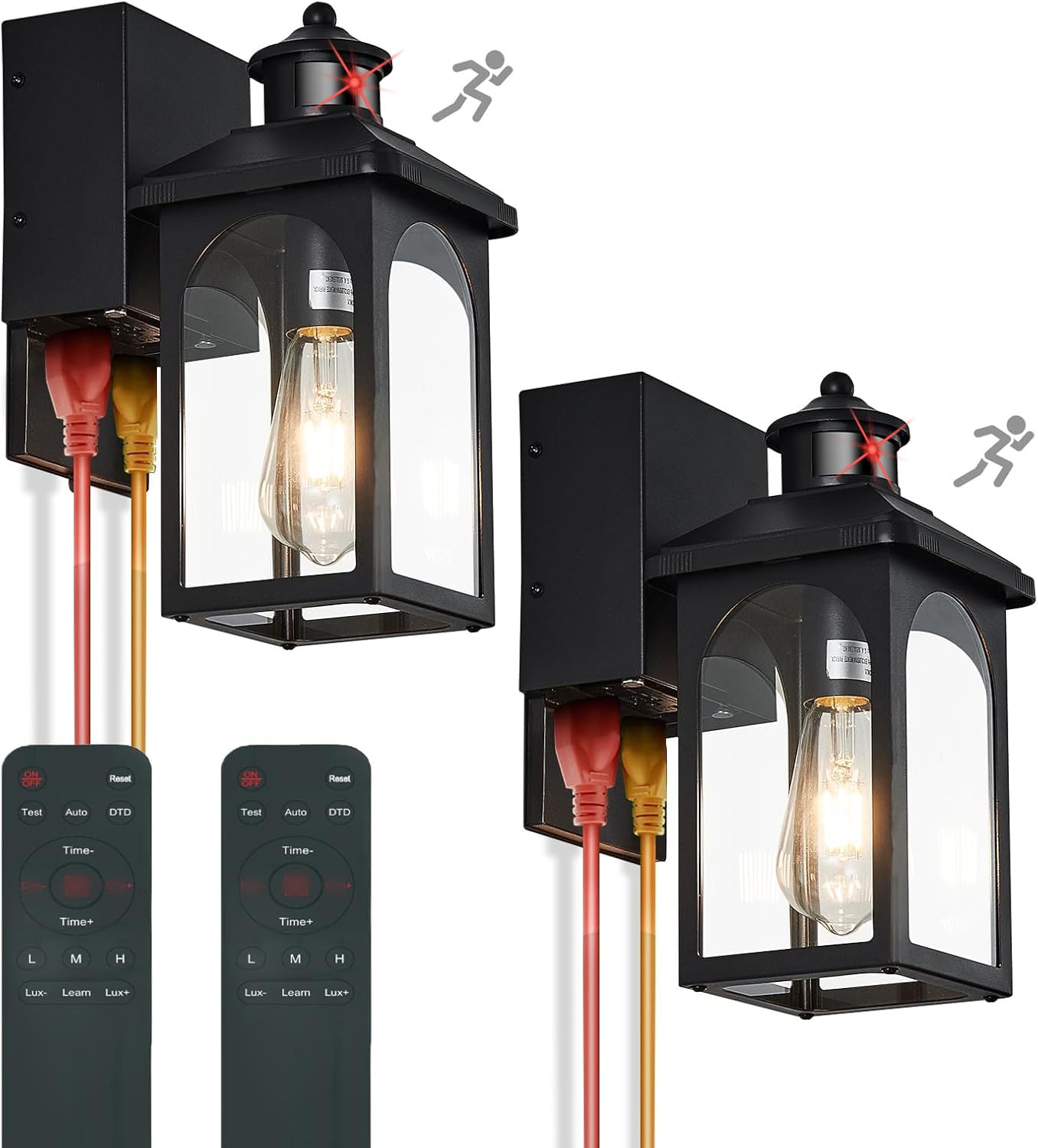 YJXGDIL Porch Light 2 Pack with GFCI Outlet, Motion Sensor, Remote Control, Black, Metal, Model H2003-2B-RW