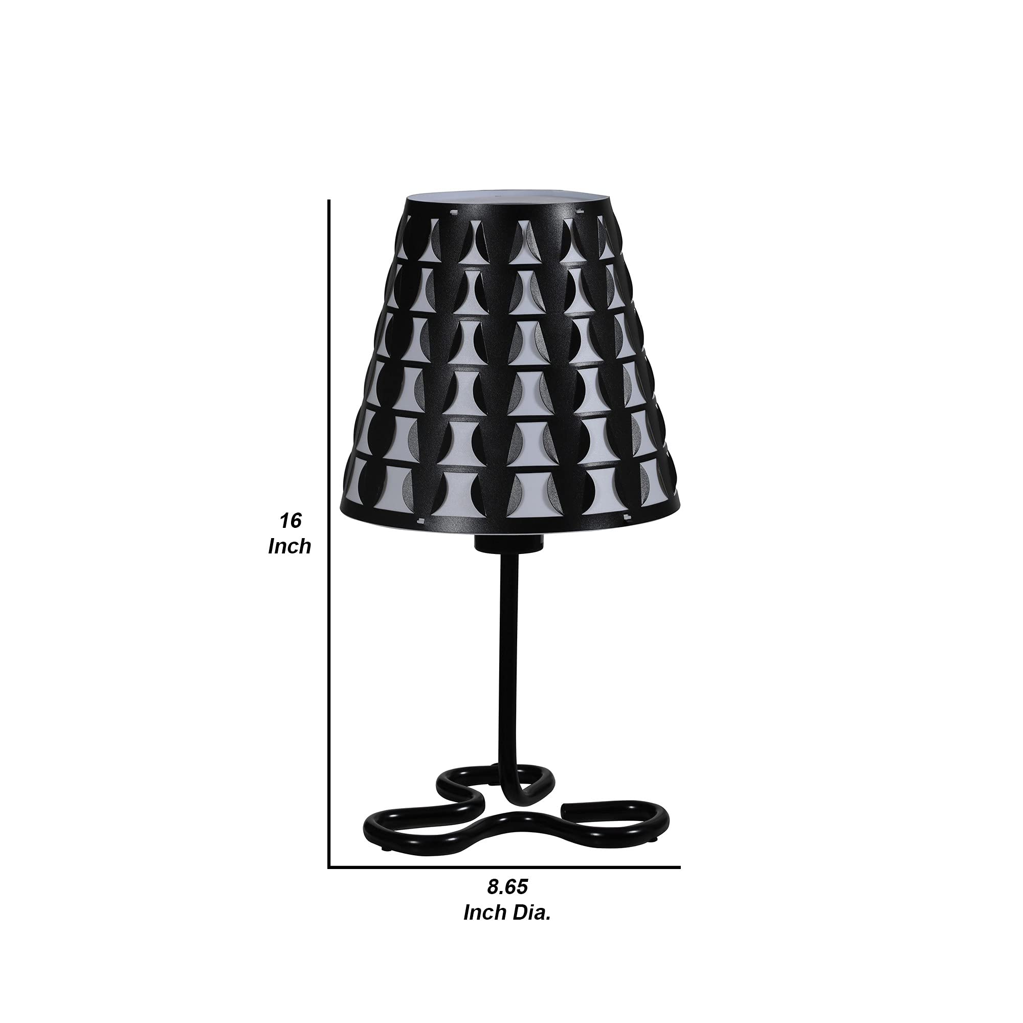 Benzara Plastic Shade Metal Table Lamp, Open Clover Base, Model BM240899, Black