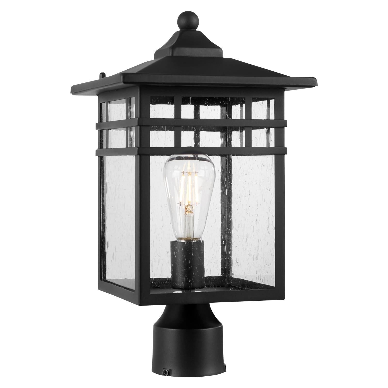 Diyel Outdoor Post Light Fixture, Large Exterior Pillar Lantern with Black Finish & Seeded Glass, 9 Inch Square Pier Mount Lamp for Garden, Backyard, Courtyard, Patio, Deck, Pathway, Walkway