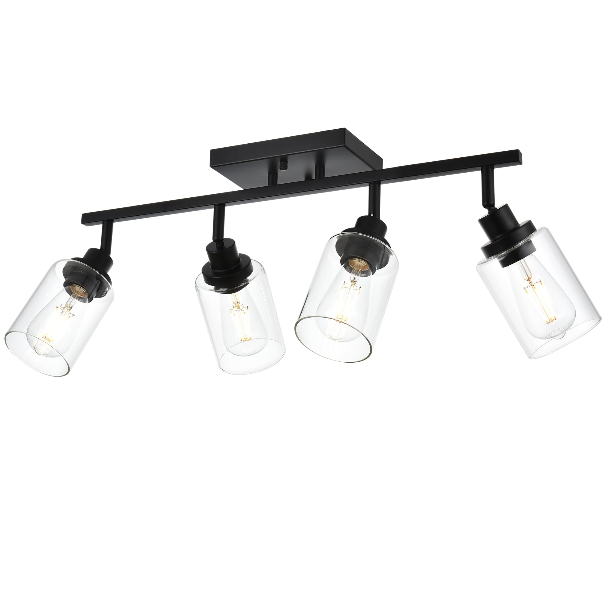 Wanluce 4-Light Track Lighting Kit Black Track Lighting Fixtures Bathroom Wall Sconces Ceiling Mount Kitchen Tracking Lights  Rotatable Spotlight With Clear Glass Shade For Kitchen Shop Hallway