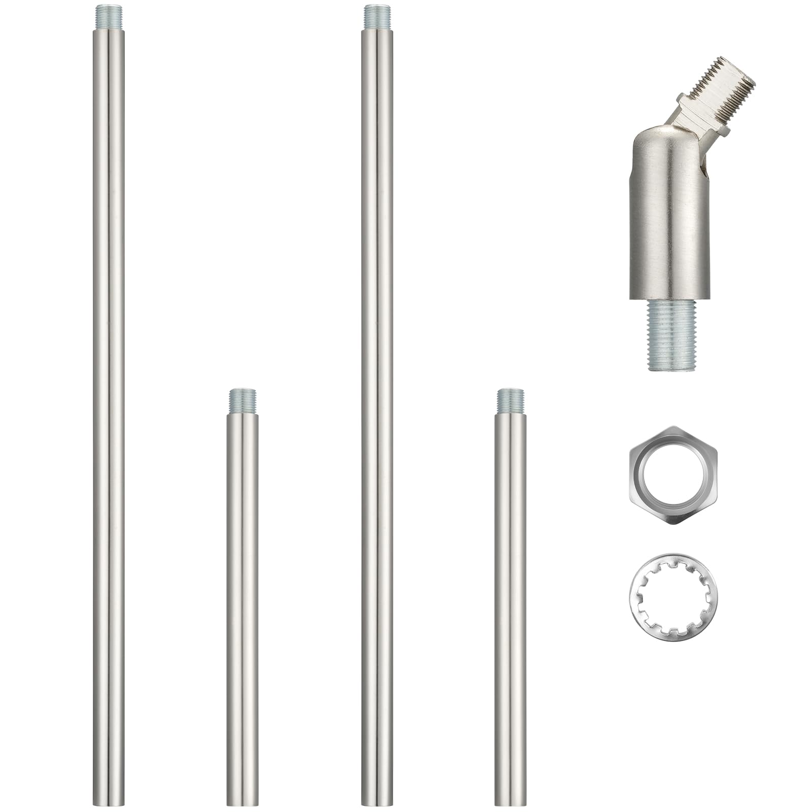 Canomo Chandelier Extension Poles, Nickel, 12 Inch & 6 Inch Downrods, 1/8-IP Threaded, 180 Degrees Sloped Adapter for Pendant Light