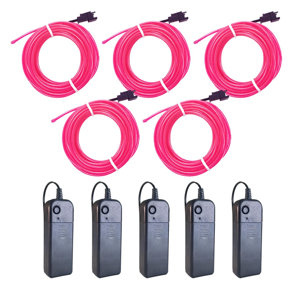 Maxlax El Wire 5 Pack, 9Ft Neon Light Wire Noise Reduction With Battery Pack(9Ft-Pink)