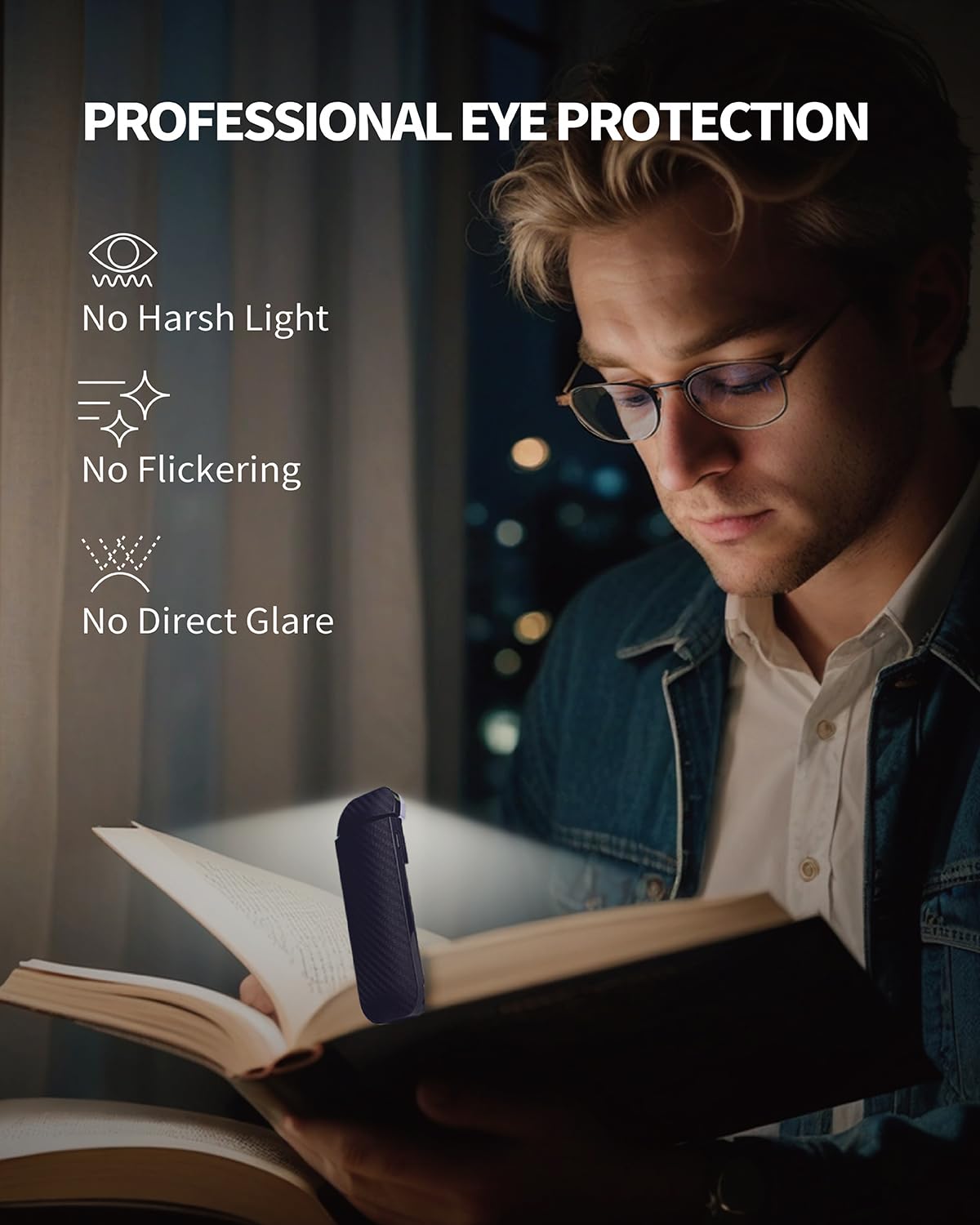 HEMONNKAM Clip-on Reading Light, Rechargeable, ABS+PC, Deep Blue, Model Book Light-002