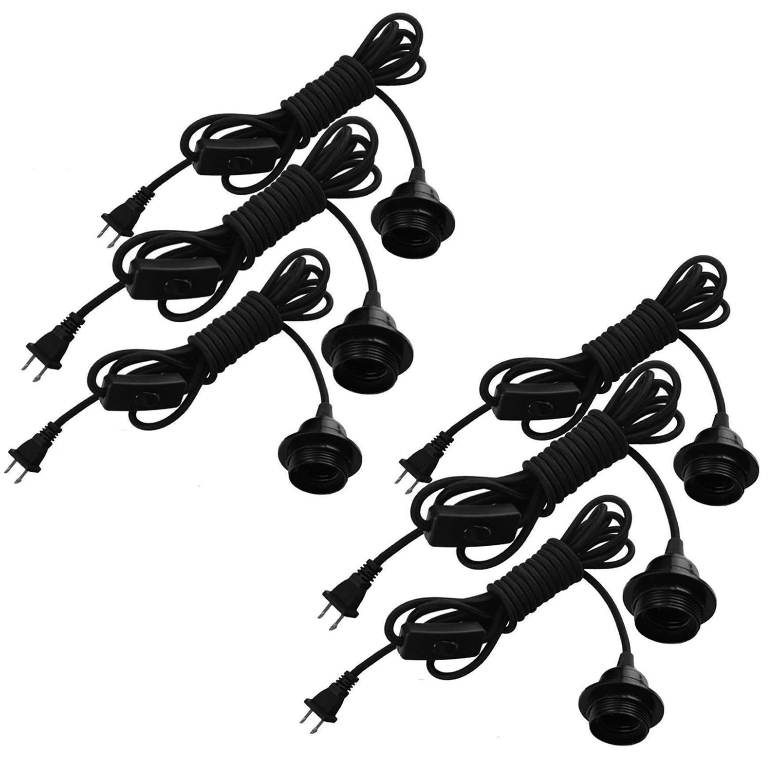 FadimiKoo Pendant Light Kit, 6 Pack, E26/E27, 12ft Vintage Edison Hanging Cord with On/Off Switch, Black, Model 6P-Pendant