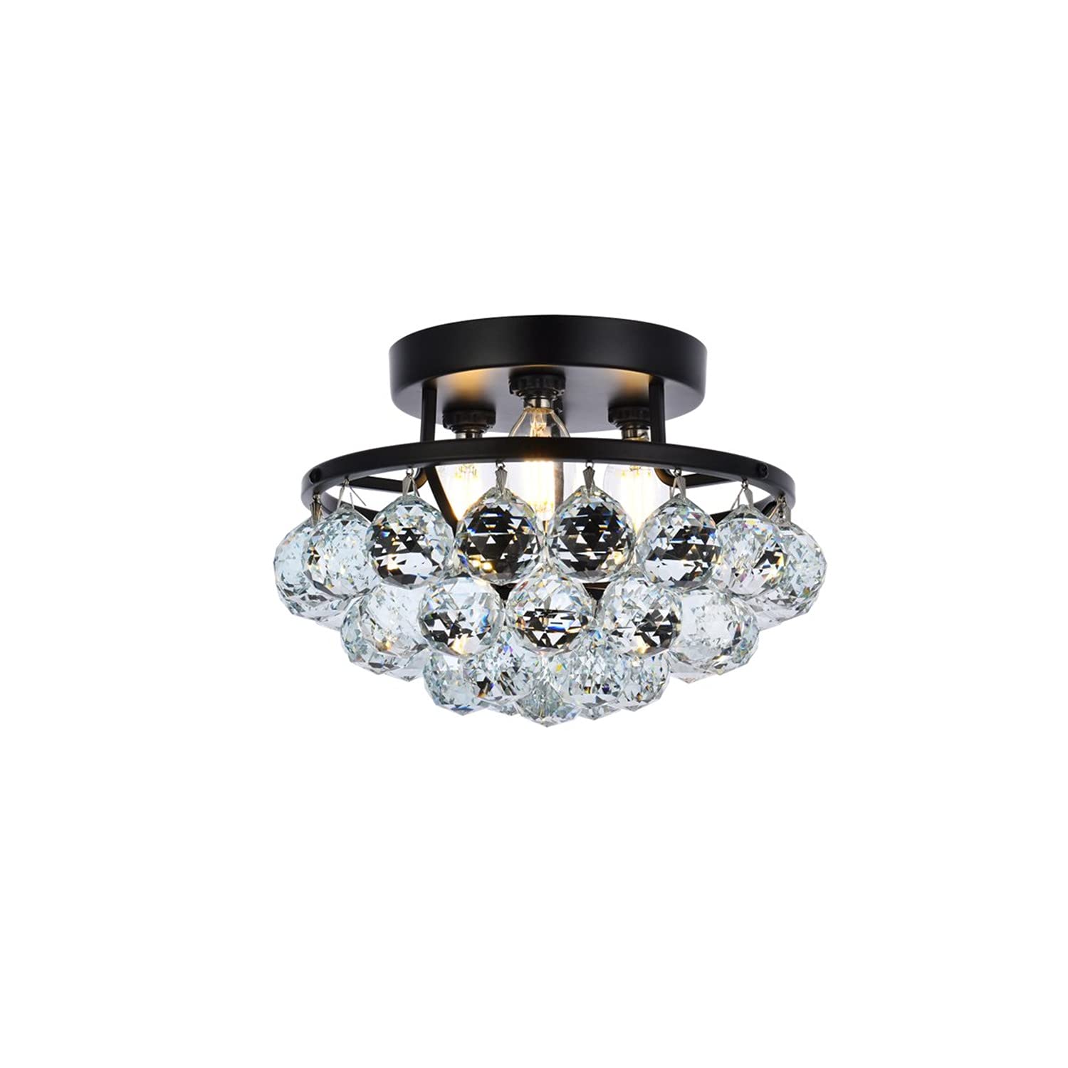 Elegant Lighting Black Crystal Flush Mount, 10&quot; Iron Design, Stylish Home Illumination