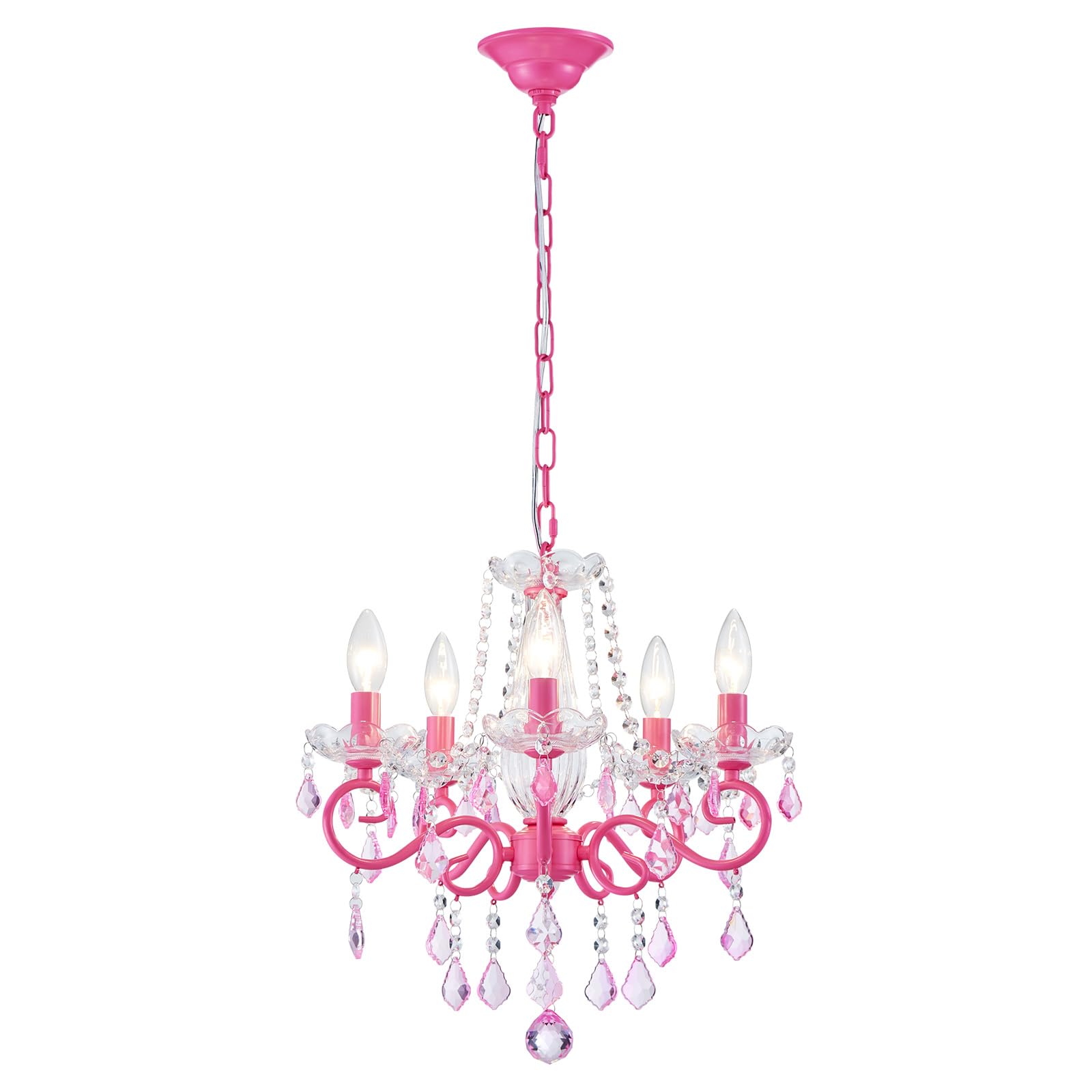 ANJIADENGSHI Small Crystal Chandelier, 16.5in High, 17in Wide, Pink, Crystal, Model CL-0011PK, Modern Pendant Light for Dining Room,