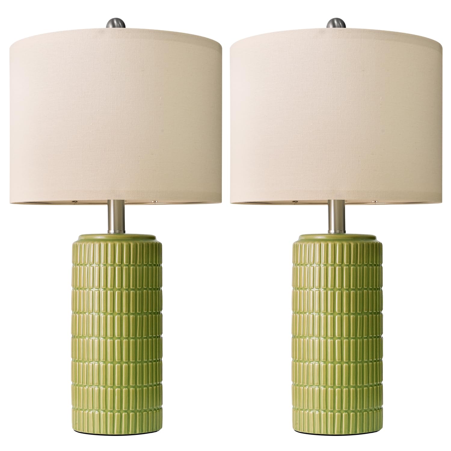 Pokat 23'' Green Ceramic Table Lamps Set Of 2, Farmhouse Table Lamps For Living Room, Modern Lamps For Bedroom Night Stands, Tra