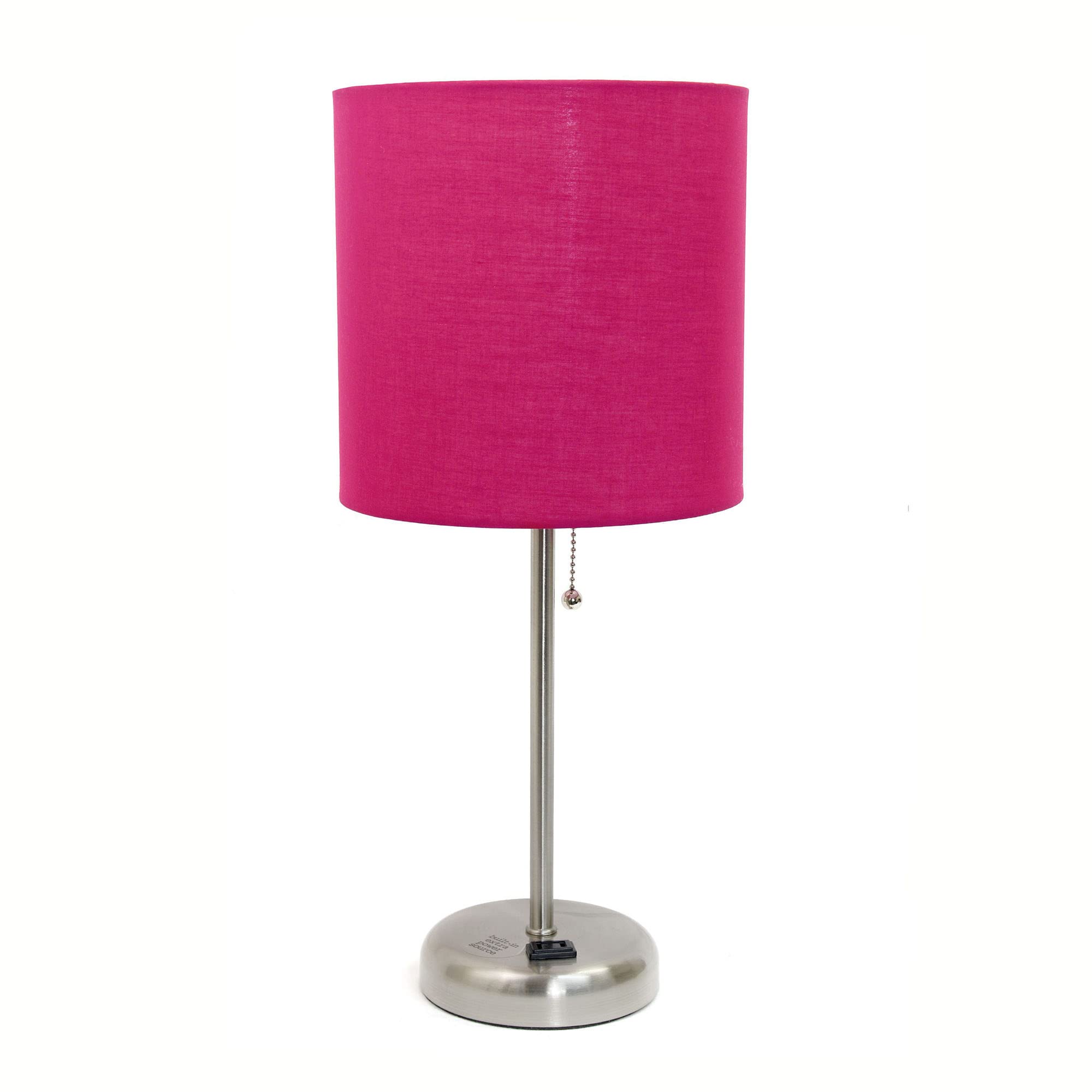 Creekwood Home 19.5&quot; Metal Table Lamp With Pink Shade & Power Outlet - Brushed Steel Finish