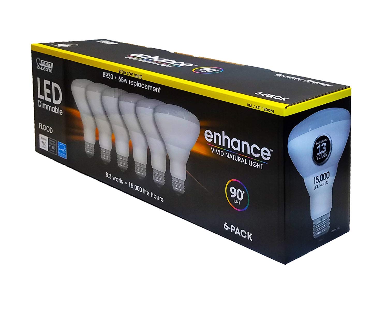 Feit Electric Dimmable LED BR30 Flood Light Bulbs, 65W Soft White, 6 Count, Plastic