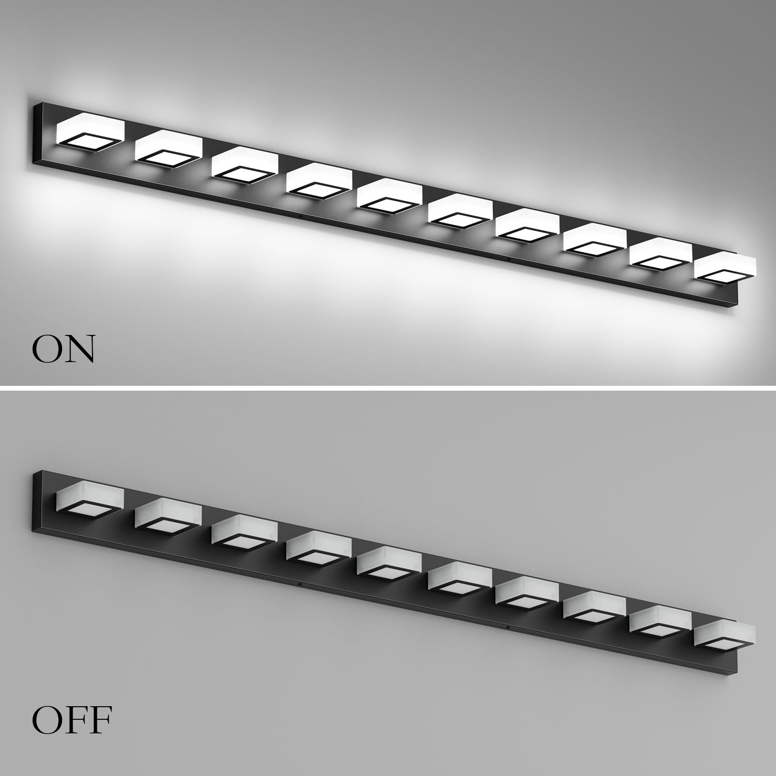 Ralbay Bathroom Vanity Lights, 66 Inch Modern LED Fixtures, Metal Acrylic, Matte Black, Model 8590, Black-White Light