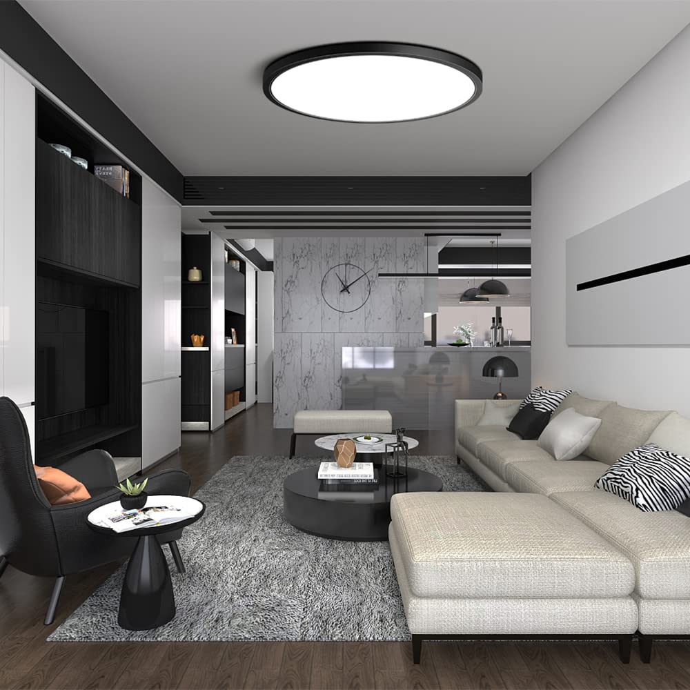 Ledlightsworld 12 Inch Led Ceiling Light Fixture, 24W, Daylight White 5000K, Black, Flush Mount, 3200Lm, Low Profile For Home Use