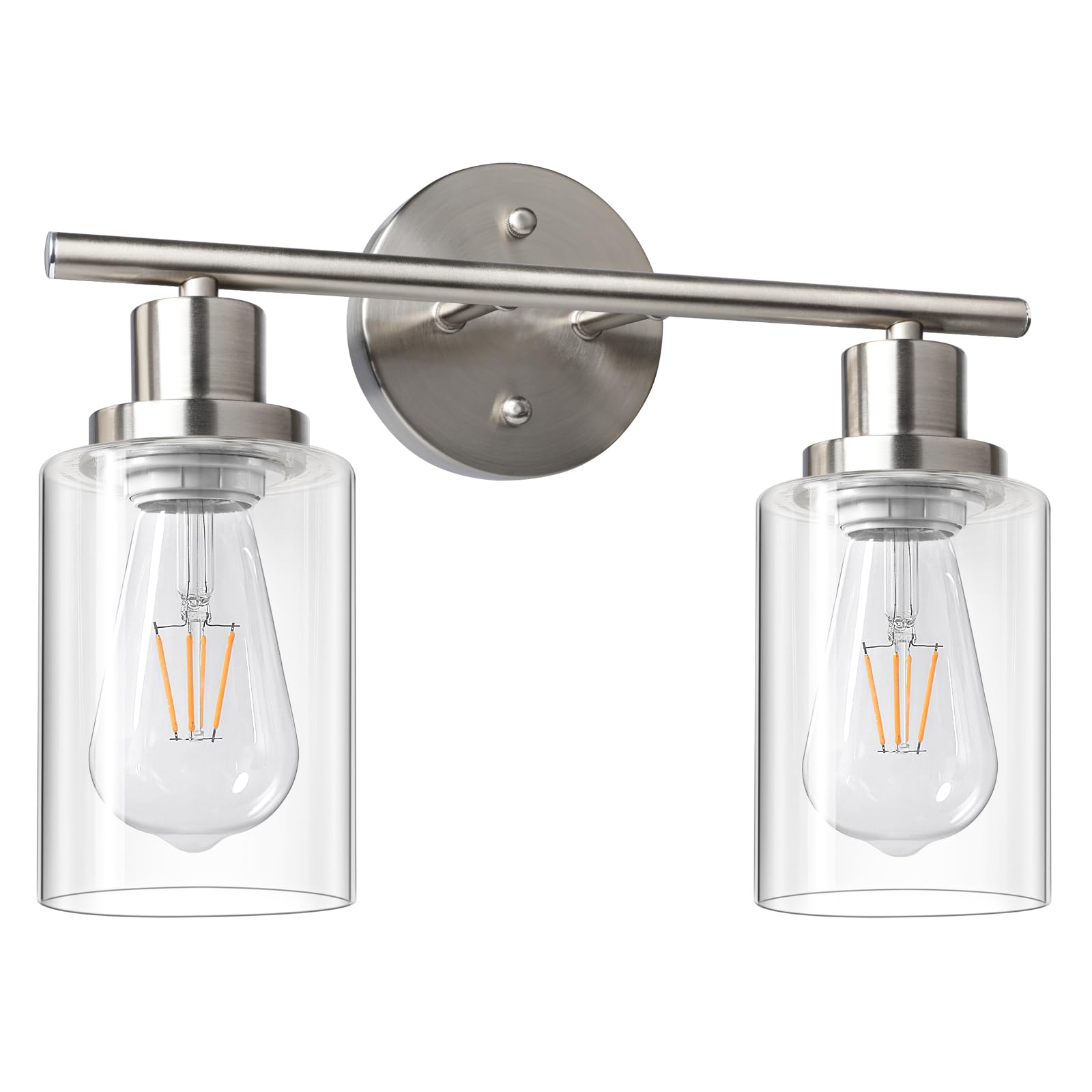 Unicozin 2 Light Vanity Lights, Matt Nickel Wall Sconce with Clear Glass, E26 Base, Bathroom Lighting Fixture