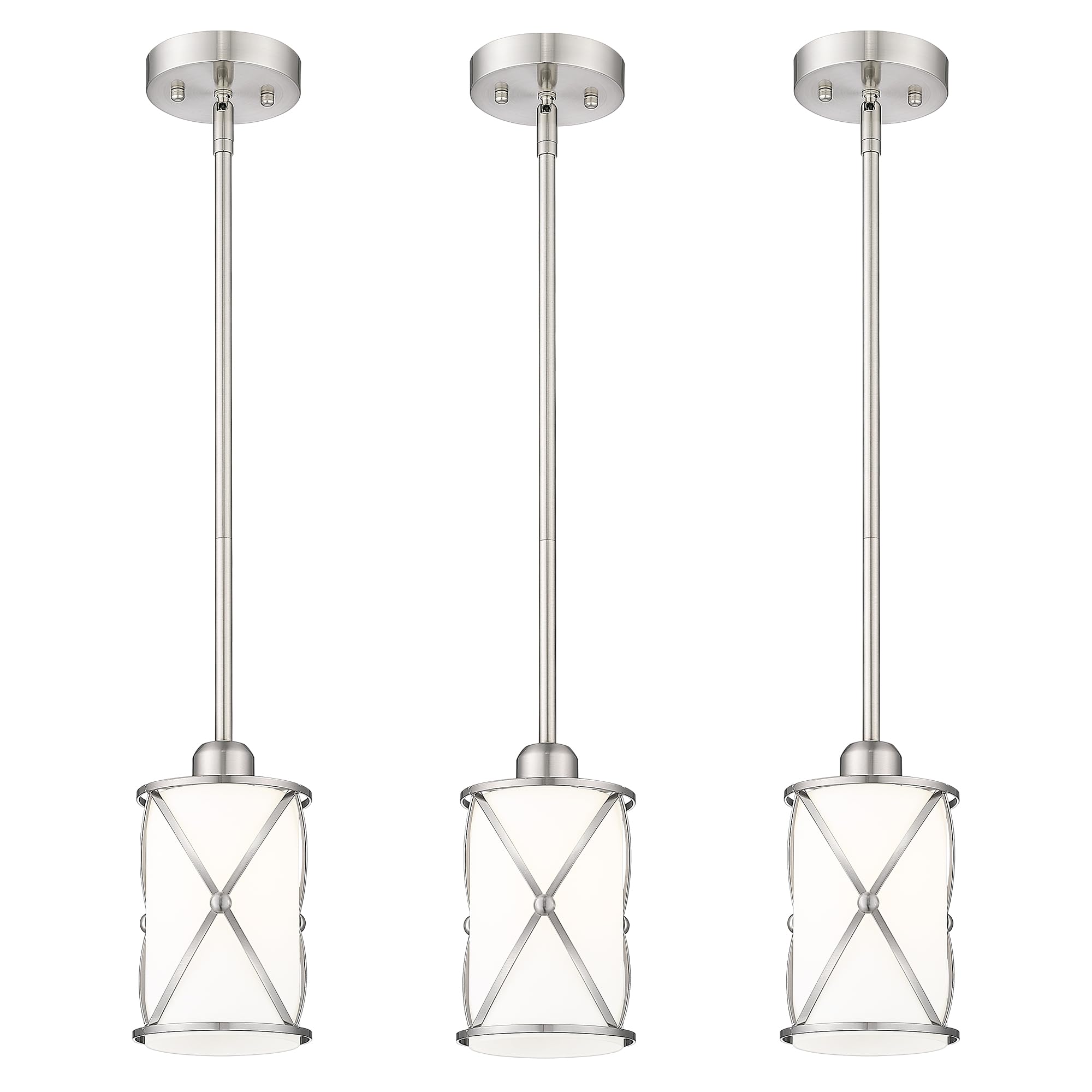 Osimir Pendant Lights 3 Pack, Modern Mini Hanging Light, Milk Glass, Brushed Nickel, 1-Light, Model CH9176BNW-3PK