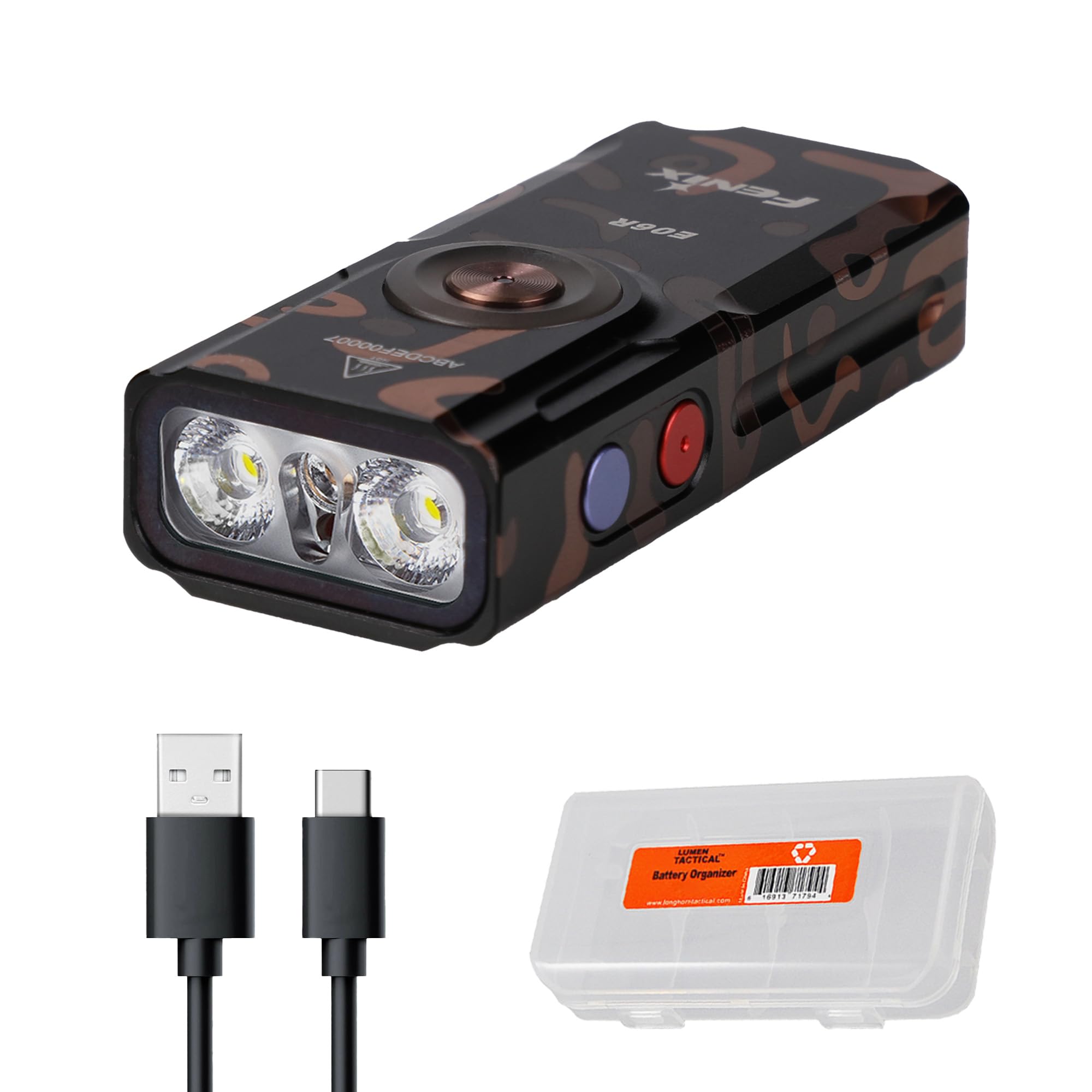 Fenix E06R 700 Lumen 3-in-1 EDC Keychain Flashlight, USB-C Rechargeable, Includes UV Light and Organizer (Graffiti)