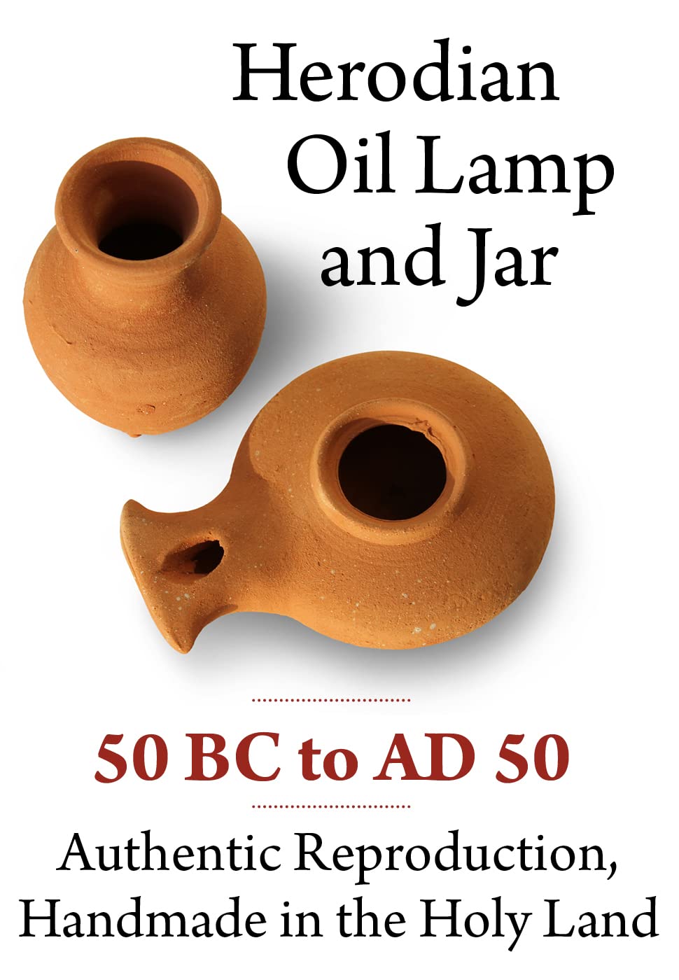 Biblical Clay Oil Lamp With Jar – Herodian Style Terra-Cotta Lamp – Handmade In The Holy Land – Ancient Replica From Archaeological Finds – Christian & Jewish Faith Artifact