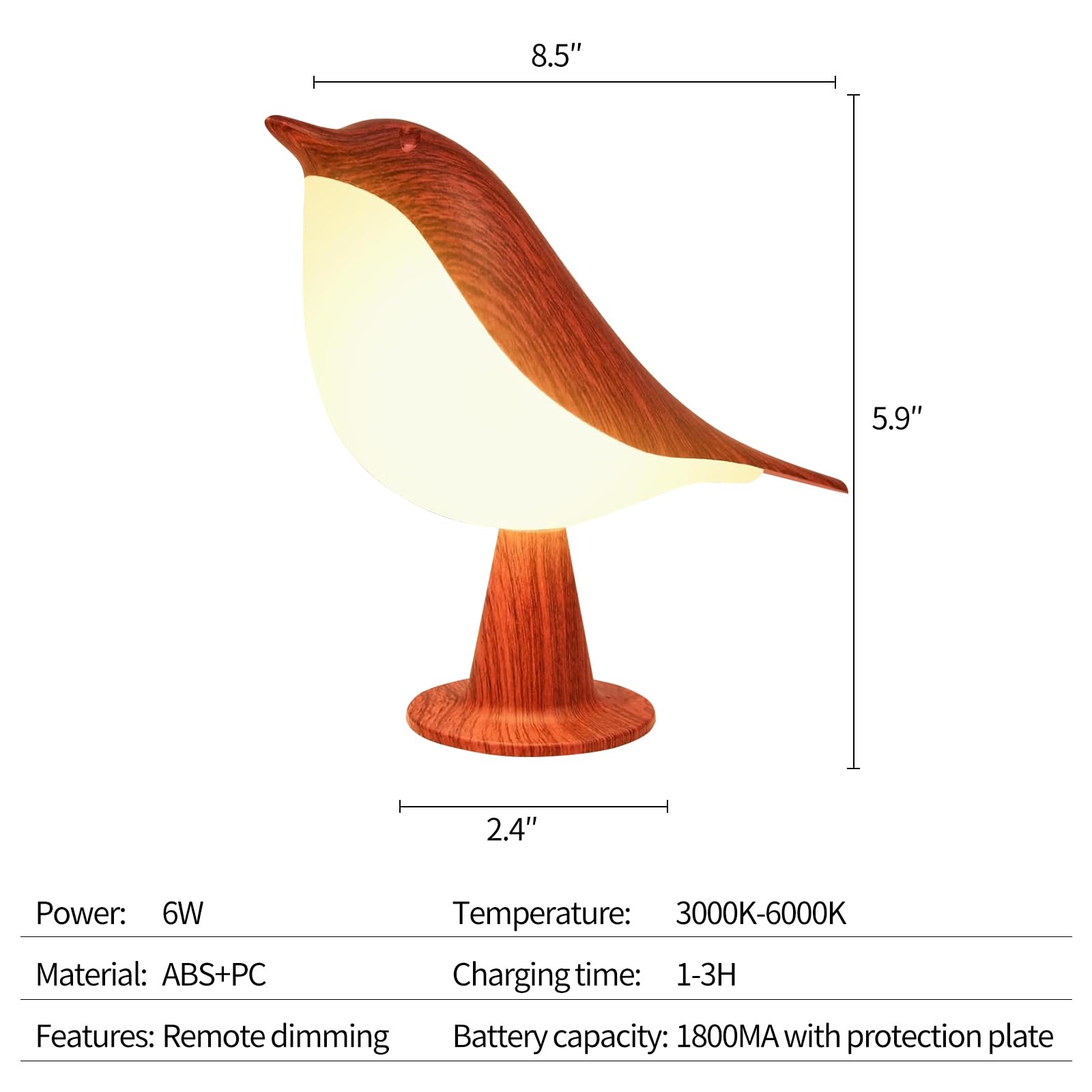 Hogxuae Small Desk Lamp, Bird Cordless Table Lamp With 3 Color Temperature Dimmer And Touch Sensor - Rechargeable Battery Night