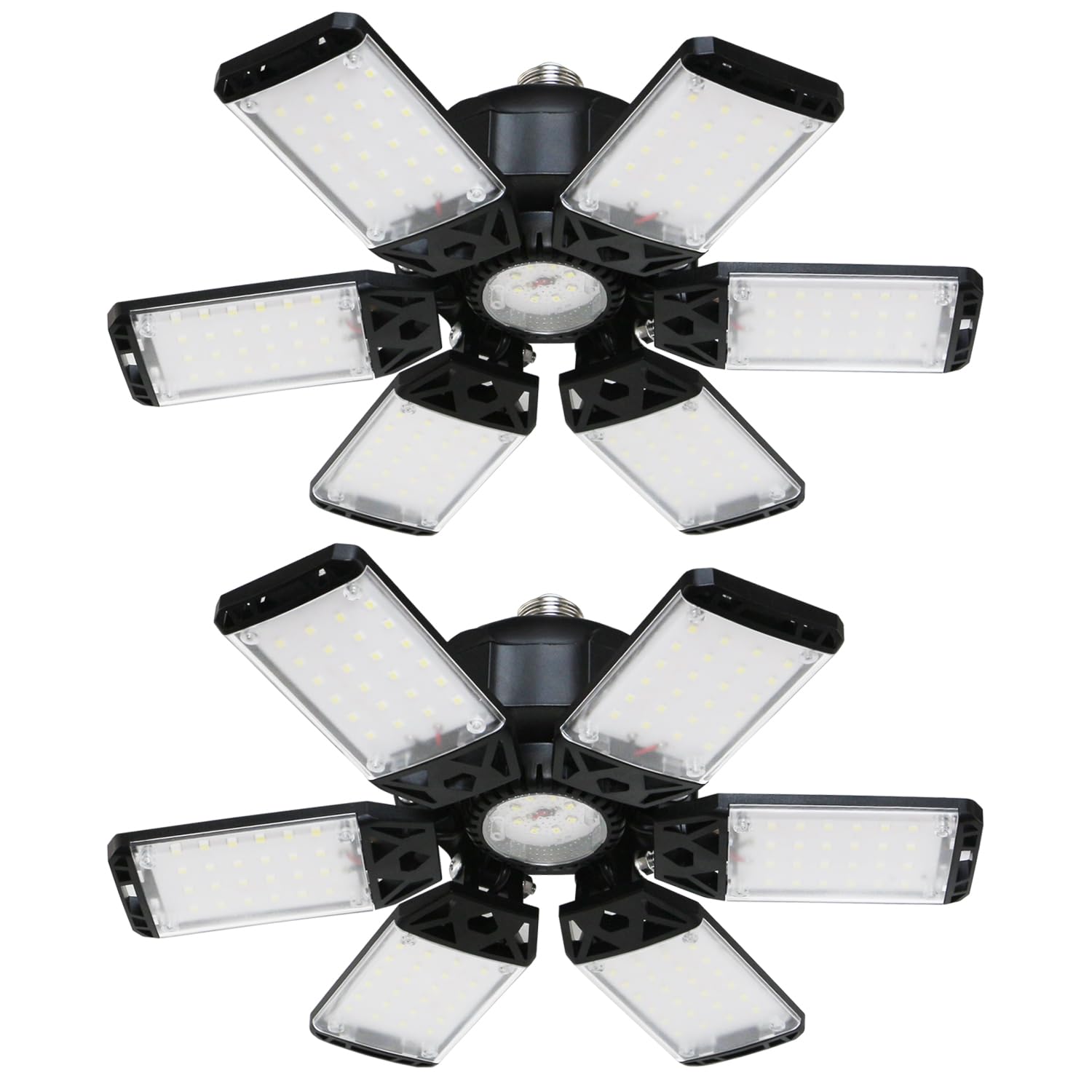 Meiqils 2Pack LED Garage Light - 160W, 16000LM, 6+1 Multi-Position Panels, 6500K, Black, Easy-Install