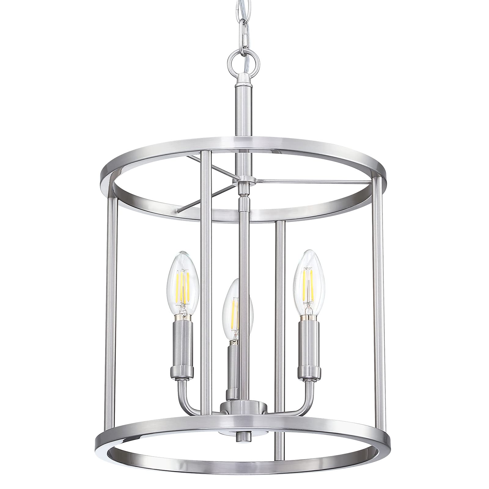 Doraimi Lighting 3-Light Hanging Lantern Pendant Light Fixture Brushed Nickel Finish Geometric Chandelier Adjustable Chain Metal