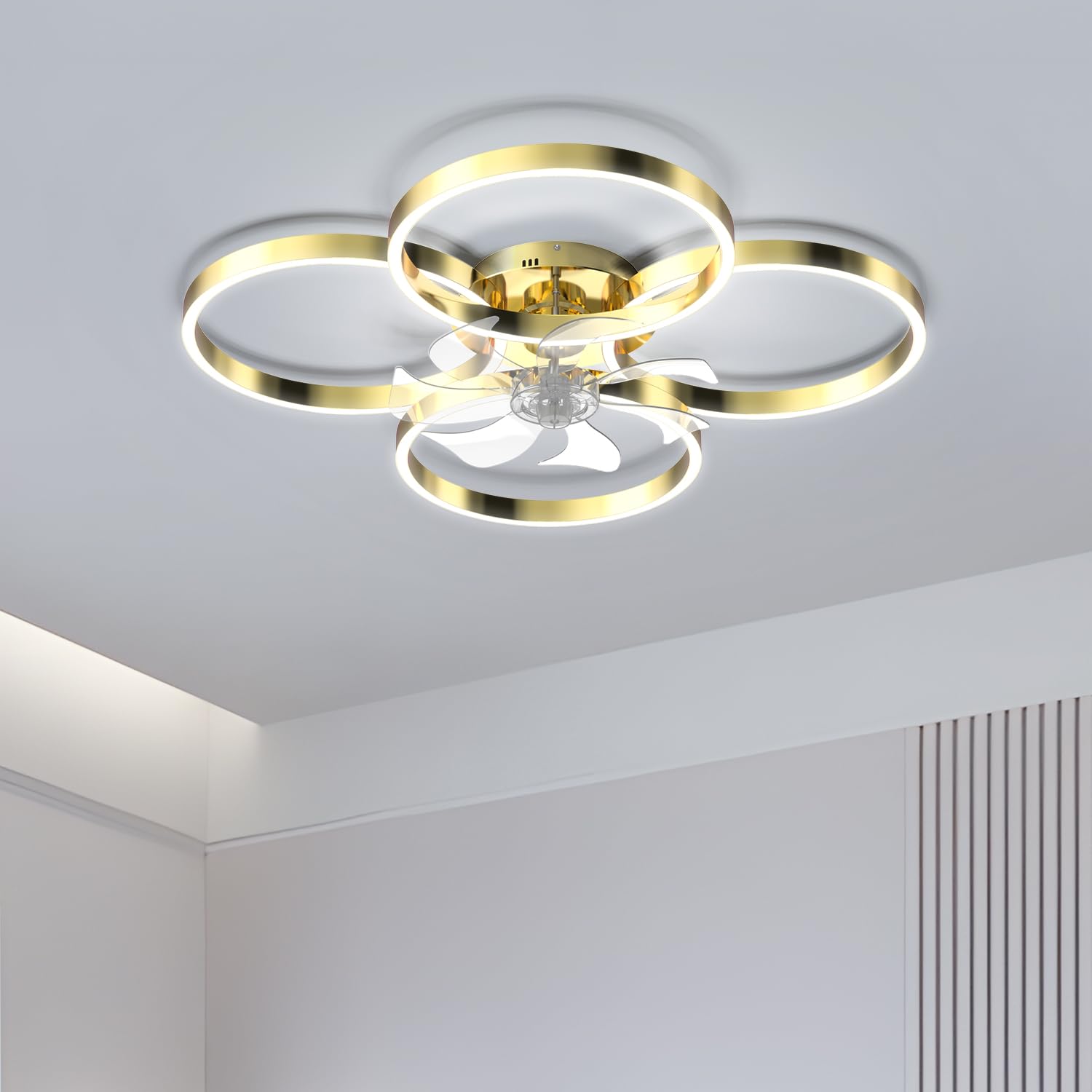 LOFIKEDI 30W LED Ceiling Light, 4 Ring Design, Dimmable 3500K-6500K, 27 Inch, Gold, Model YF-LEDF270