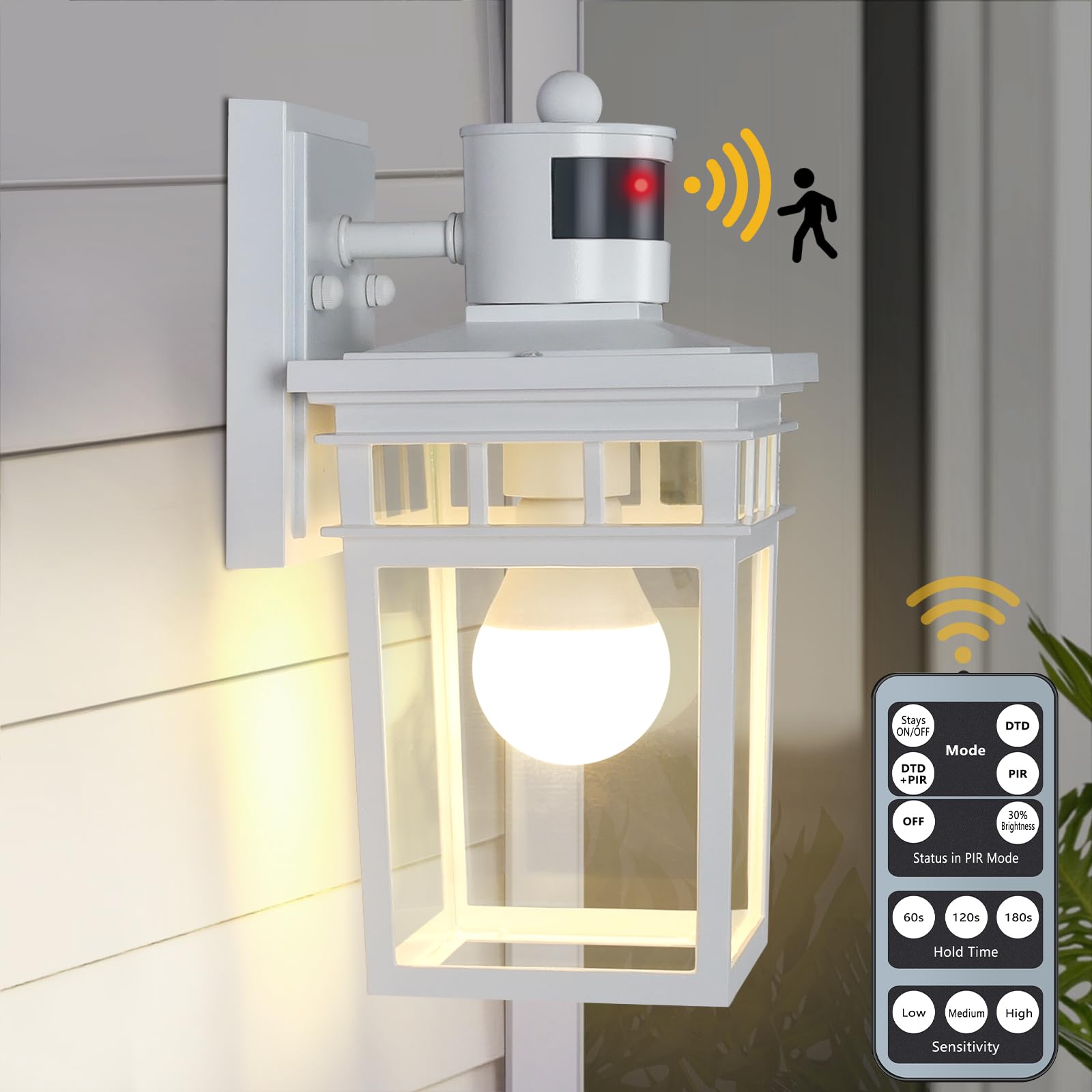 Fandbo Motion Sensor Outdoor Wall Light With Remote, Dusk To Dawn, Waterproof, White