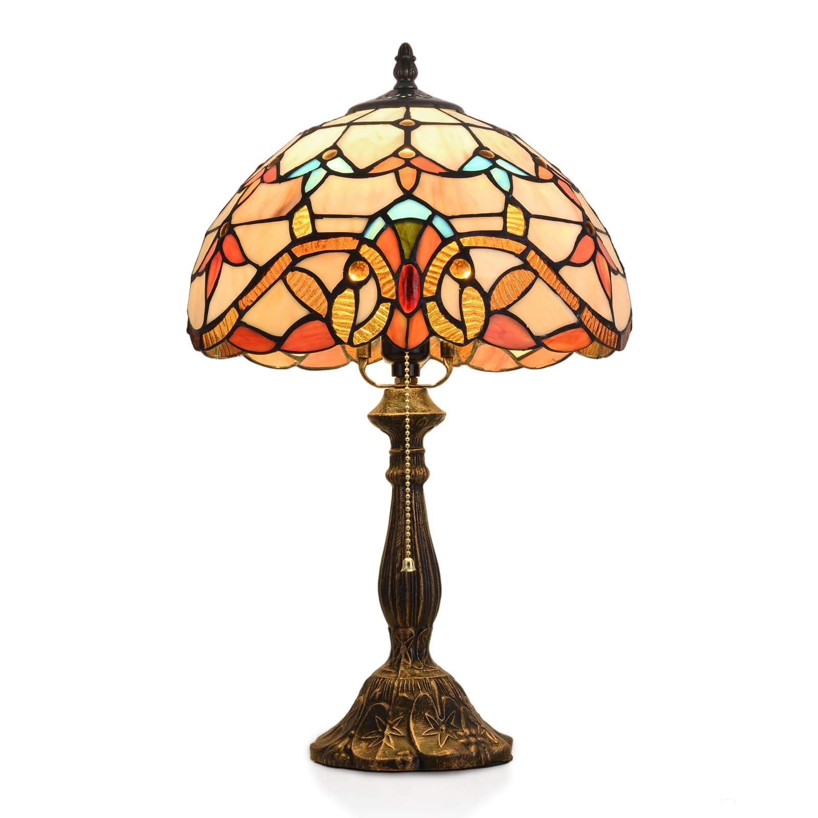 SUERCAI.YO Tiffany Table Lamp, 12-inch Stained Glass Lamp for Living Room, Dining Room, Bedroom, Study Room, Office (Beige Baroq