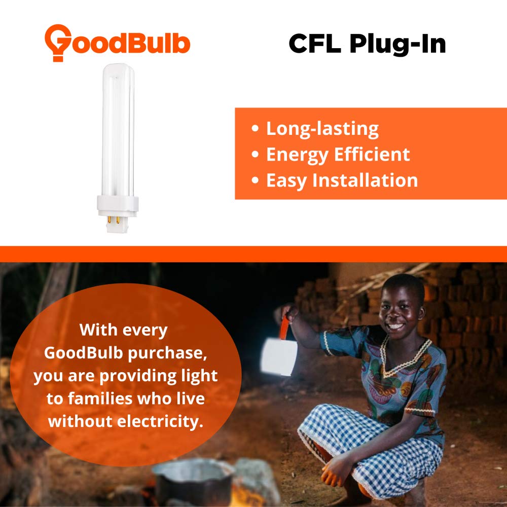 Goodbulb 26 Watt Cfl Light Bulbs | 4 Pin G24Q-3 Base 6500K Full Spectrum | 26W High Output 1800 Lumens | Double Tube Compact Fluorescent Light Bulbs Plug-In | 10 Pack