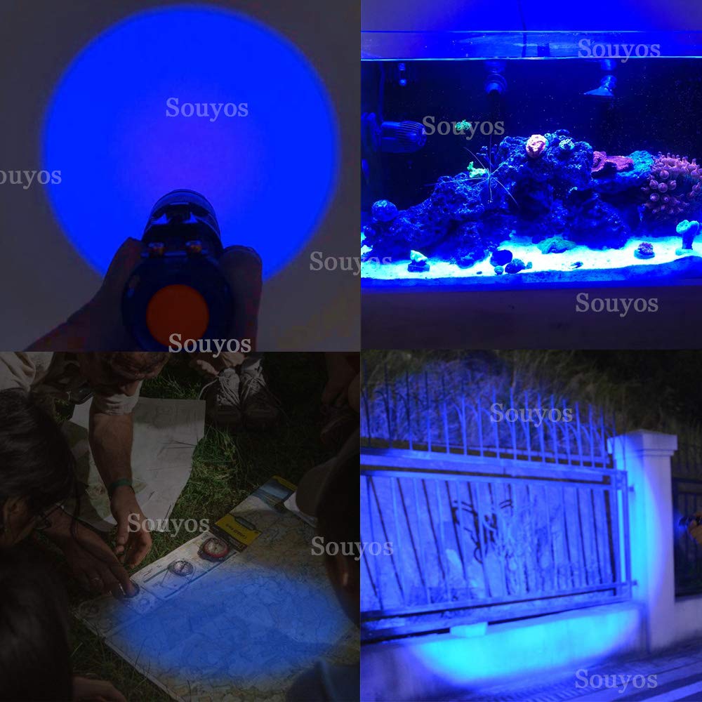 Souyos 3 Pack Zoomable LED Flashlights, 3 Modes, Blue, Aluminum Construction