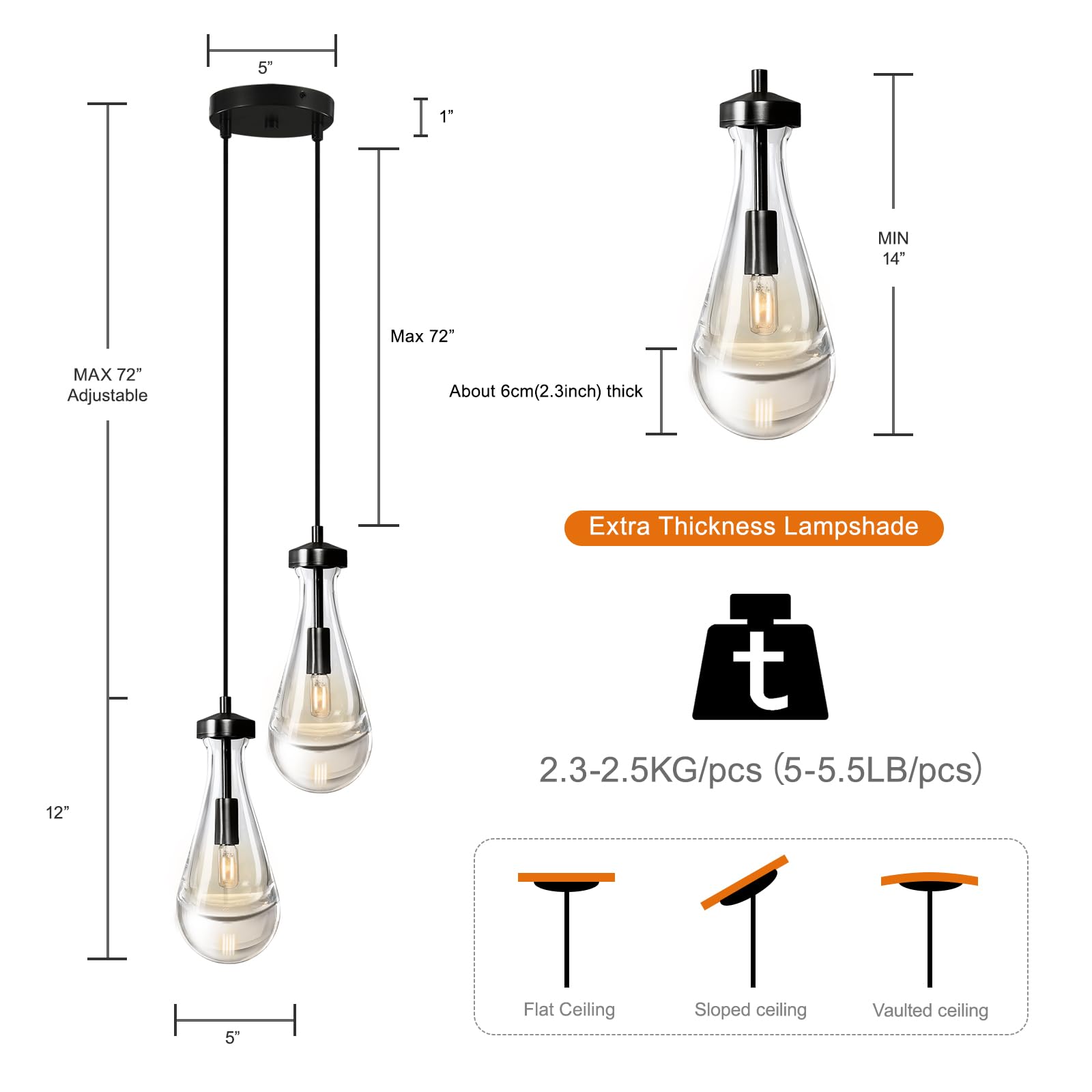 Joyunleo Black Raindrop Pendant Lights Kitchen Island  Bronze 2-Light Cluster Pendant Light For Dining Room  Dimmable Hanging Pendant Lighting Bedroom Light Fixture Ceiling Chandelier For Foyer