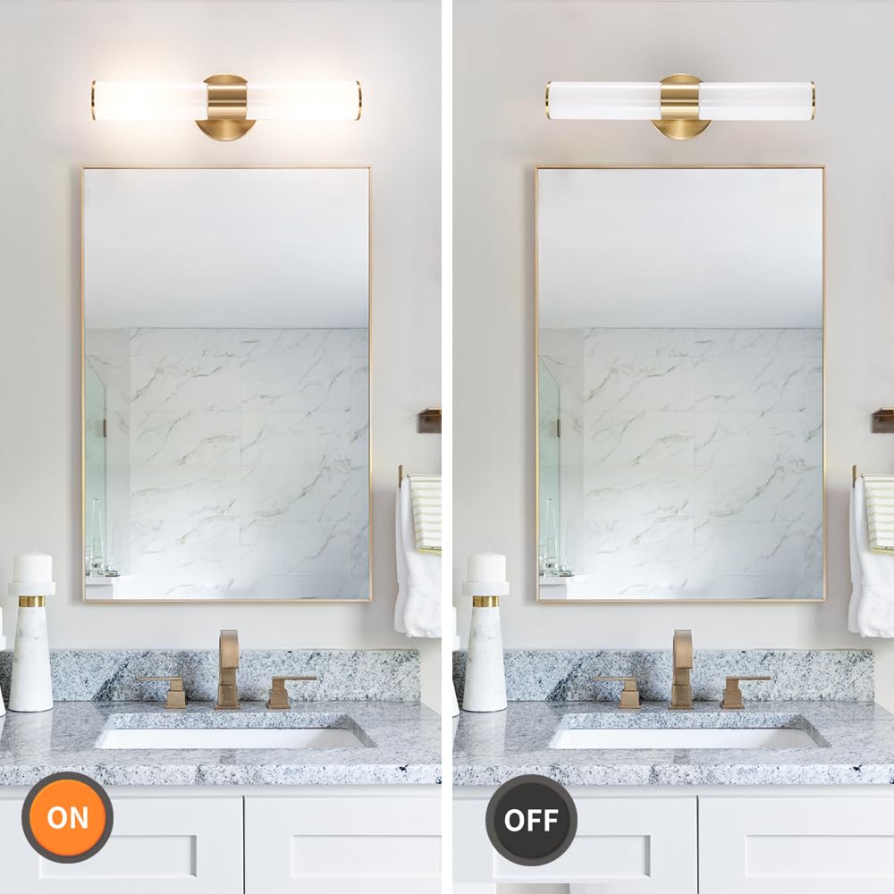 Daunton Gold Wall Sconces Set of 2, Brass with White Glass Shade, Modern Vanity Light Fixtures for Living Room, Bedroom, Hallway, Model DX23052G2-WH-