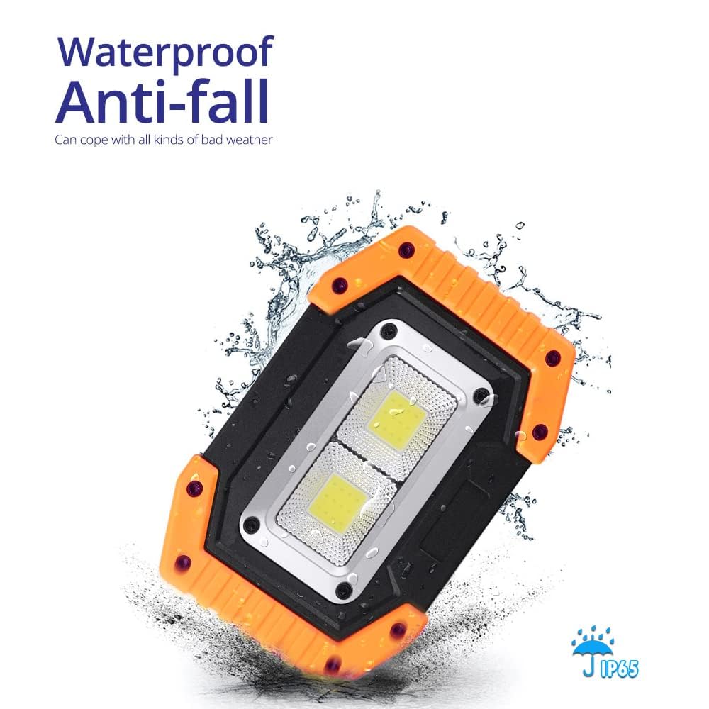 FOSFIS Rechargeable Work Light 30W 1500 Lumens LED Battery Operated Portable Flood Light 2-Pack Yellow