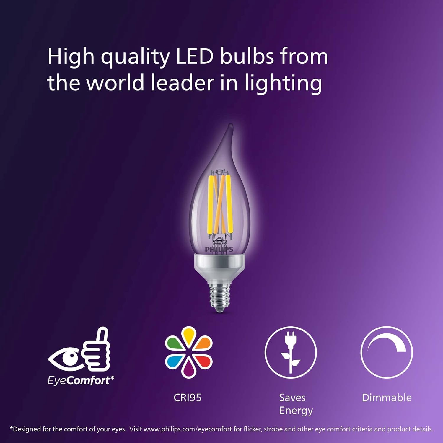 Philips Led Ba11 Ultra Definition Dimmable Led Light Bulbs - Flicker-Free 75W Light Bulbs With Eyecomfort Technology - Daylight