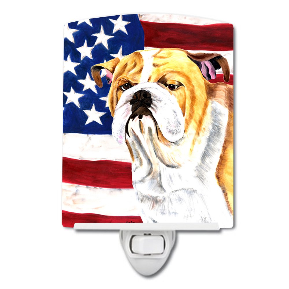 Carolines Treasures Ceramic Night Light, Bulldog English, 6x4x3in, Model SC9002CNL, USA American Flag Design, Ideal for Bedroom/Bathroom