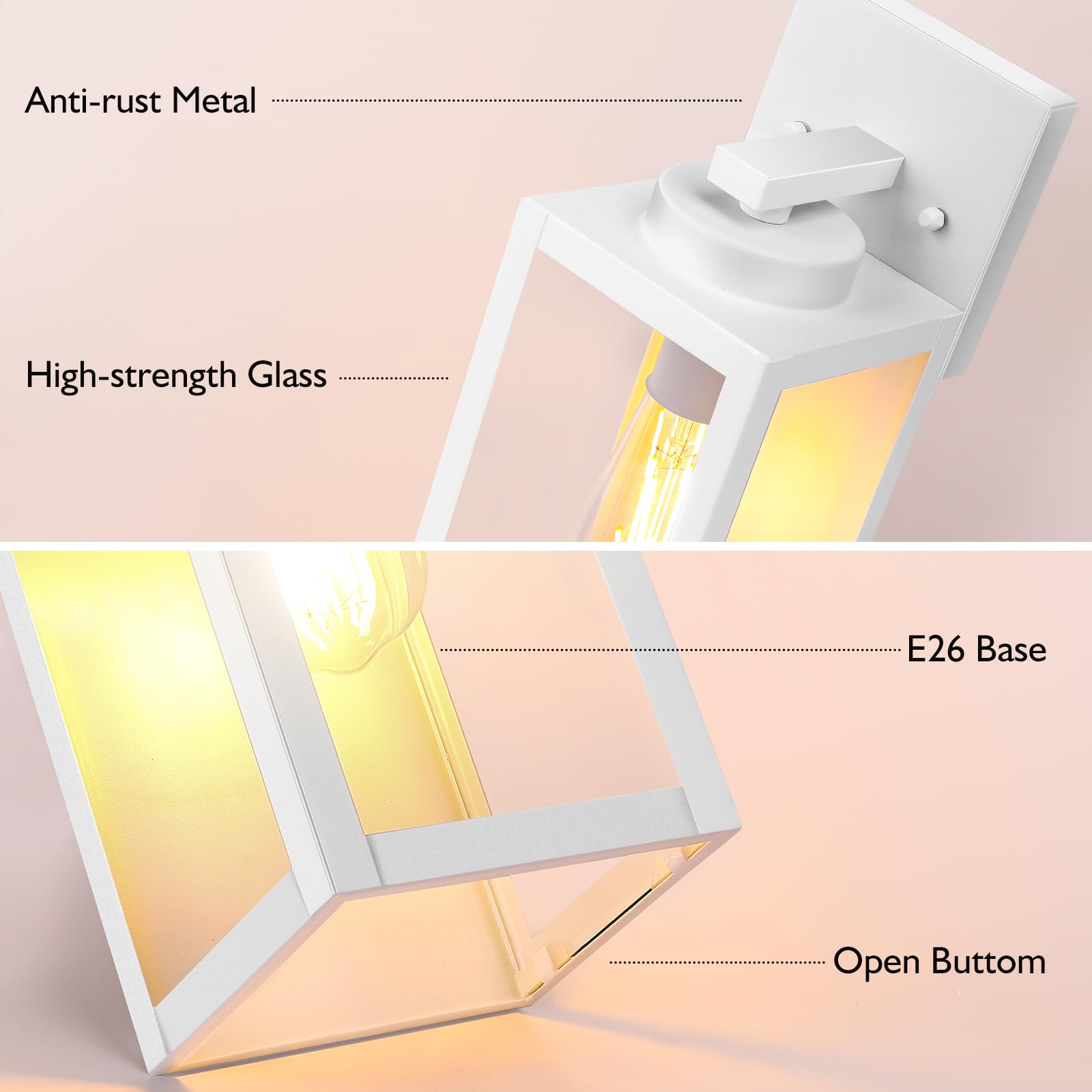 Beslowe Outdoor Wall Light Fixtures, Exterior Waterproof Wall Lanterns, White Porch Sconces Lighting With E26 Sockets & Glass Sh