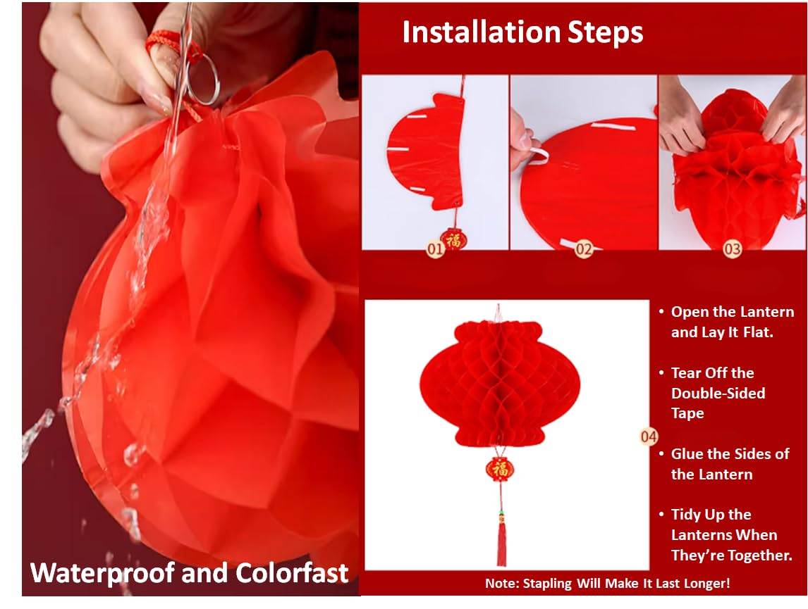 Zujiefu 20Ps Holiday Decorations;Chinese Red Paper Lanterns Festival Decorations For New Year Spring Festival Wedding Celebratio