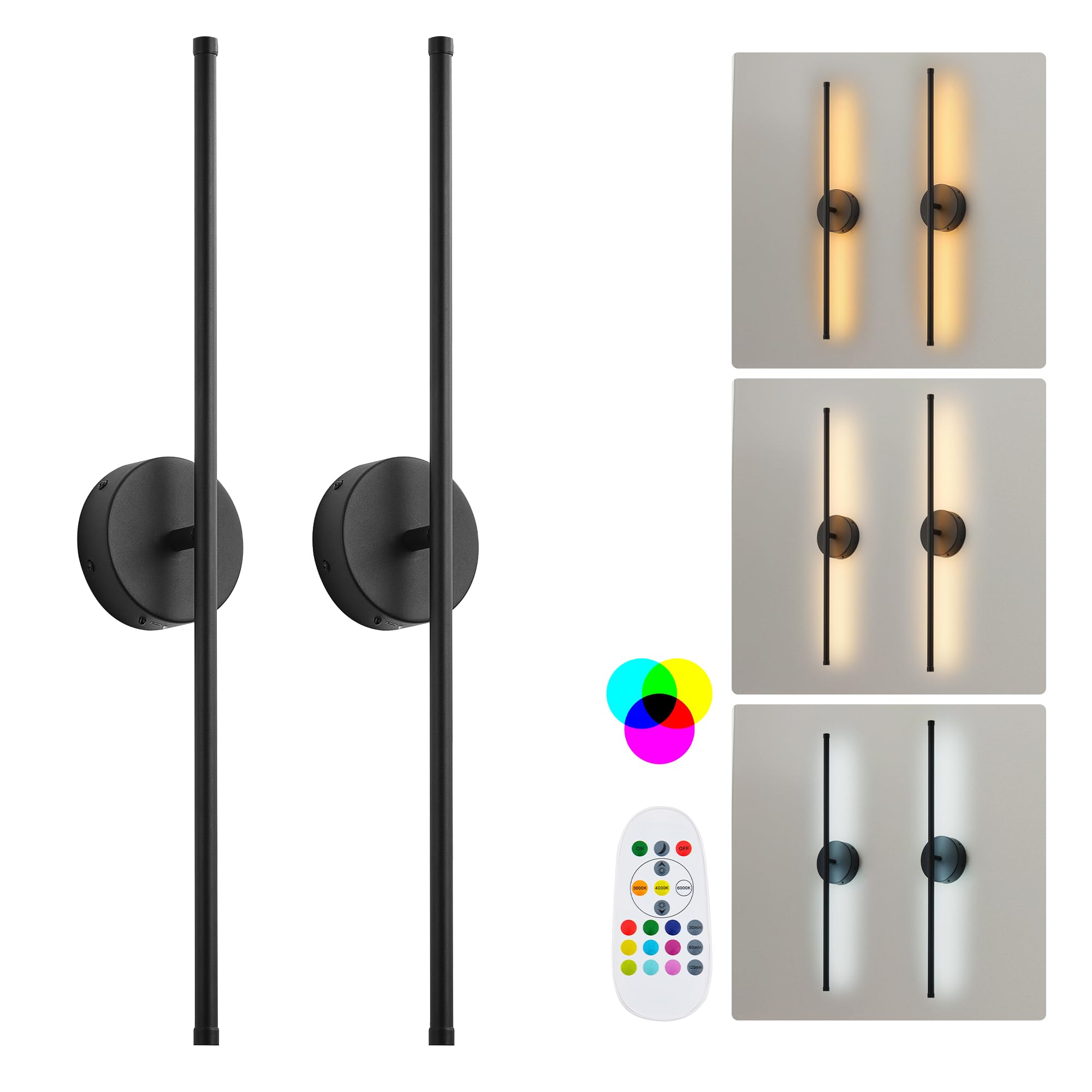 KARTOOSH Battery Operated Wall Sconce, LED Black Light, 32.2 Inch, RGB Colors, Model ZM317BBLR80