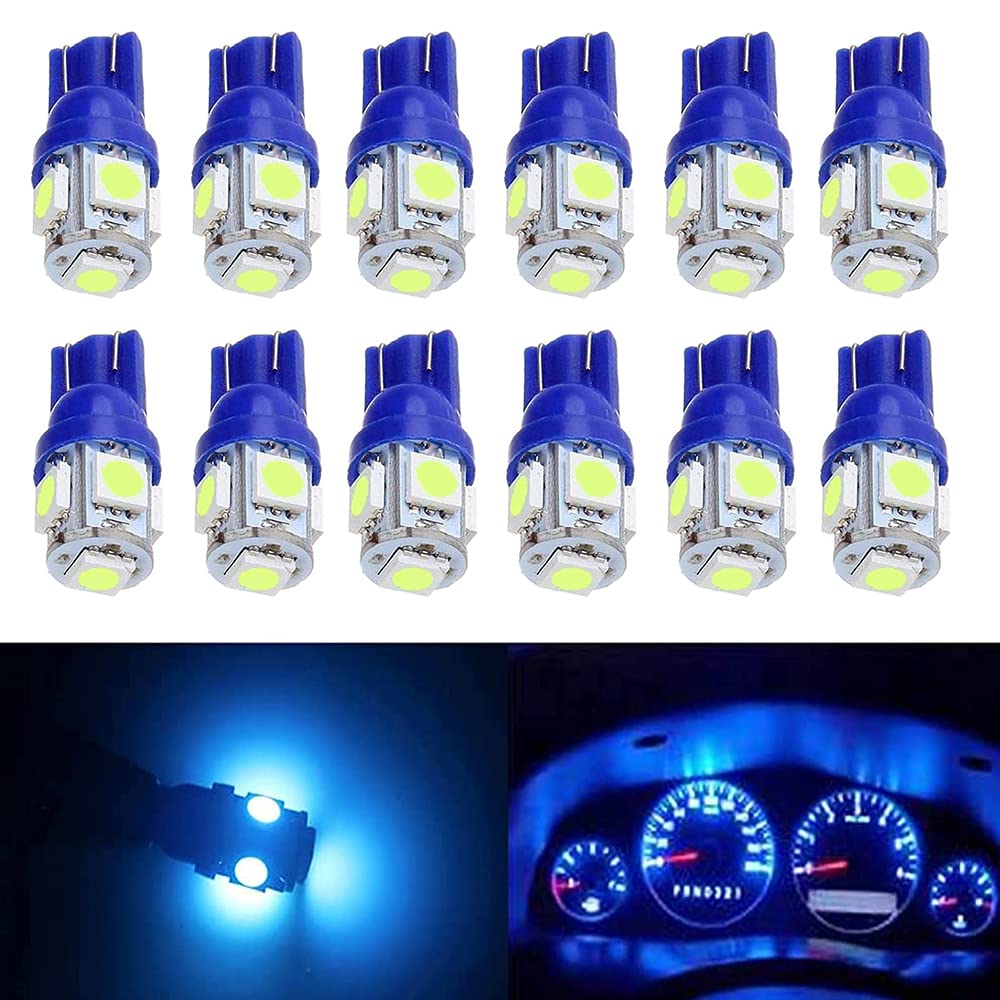 Blyilyb 12-Pack Ice Blue Replacement Stock # 194 T10 168 2825 W5W 175 158 Bulb 5050 5 Smd Led Light 12V Car Interior Lighting Fo