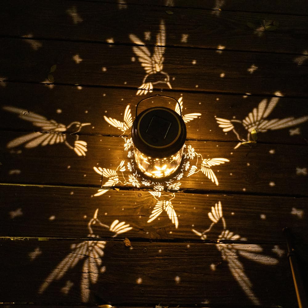 Pearlstar Hummingbird Lantern Hanging Solar Lights Outdoor Decorative Solar Lantern Waterproof For Table Patio Yard Garden Lawn Landscape Lighting, Gardening Gifts For Women Mom (Hummingbird-B)