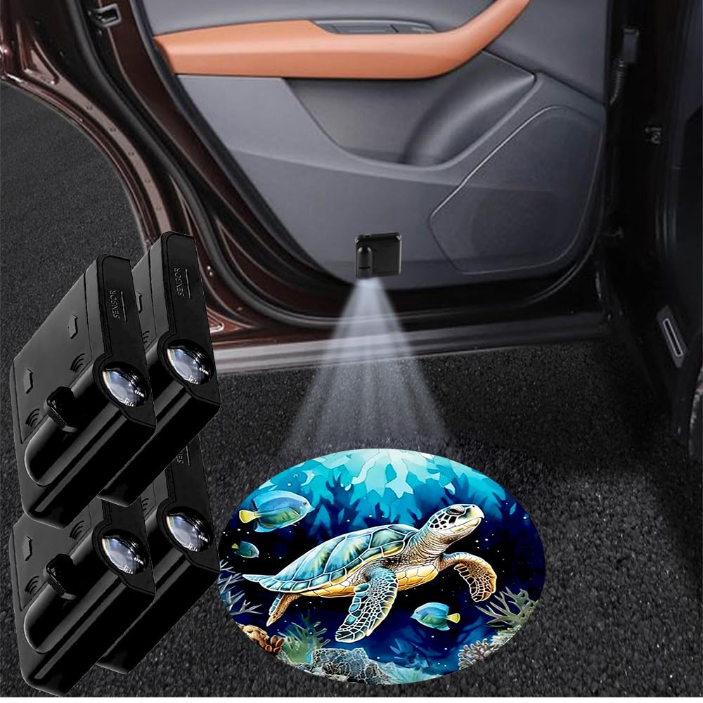 Lmzljz 4Pcs Car Door Lights Turtle Door Lights Logo Projector Led Shadow Welcome Lamp Car Accessories Turtle Gifts For Women Men Suitable For All Vehicles Motorcycle Bike