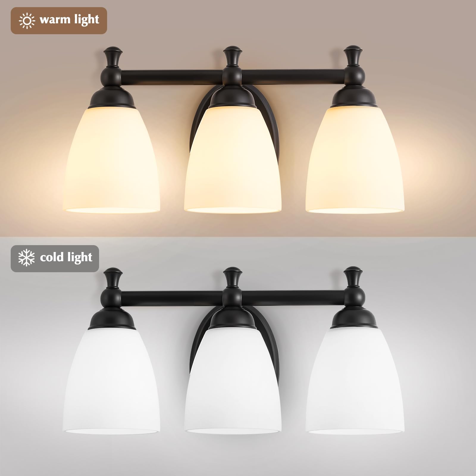EJIAXIN 3-Light Modern Vanity Light Fixture, Black Metal Bathroom Wall Sconce, Model 147