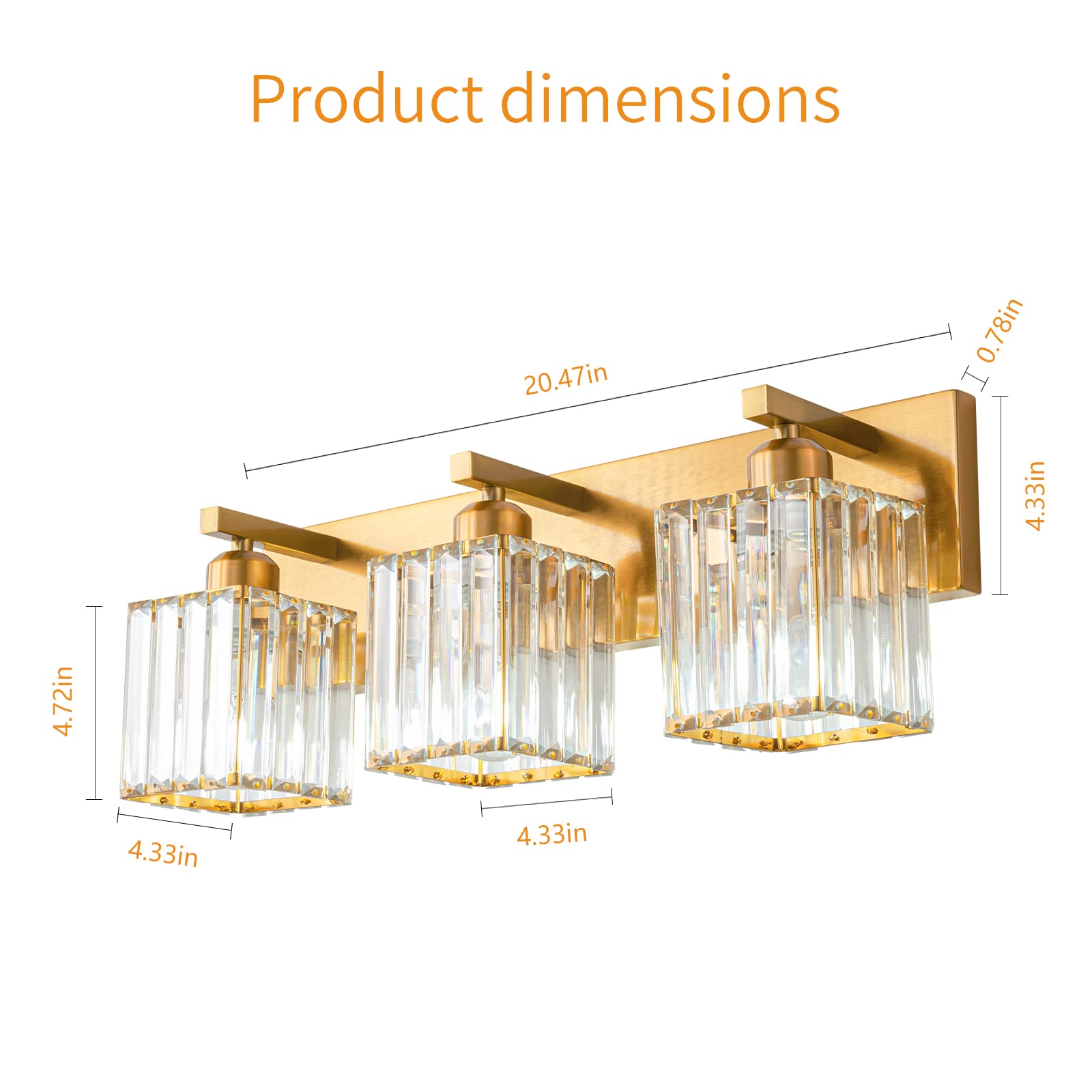 Fdpby Modern 3-Light Gold Brushed Brass Finish Crystal Wall Light For Bathroom Vanity
