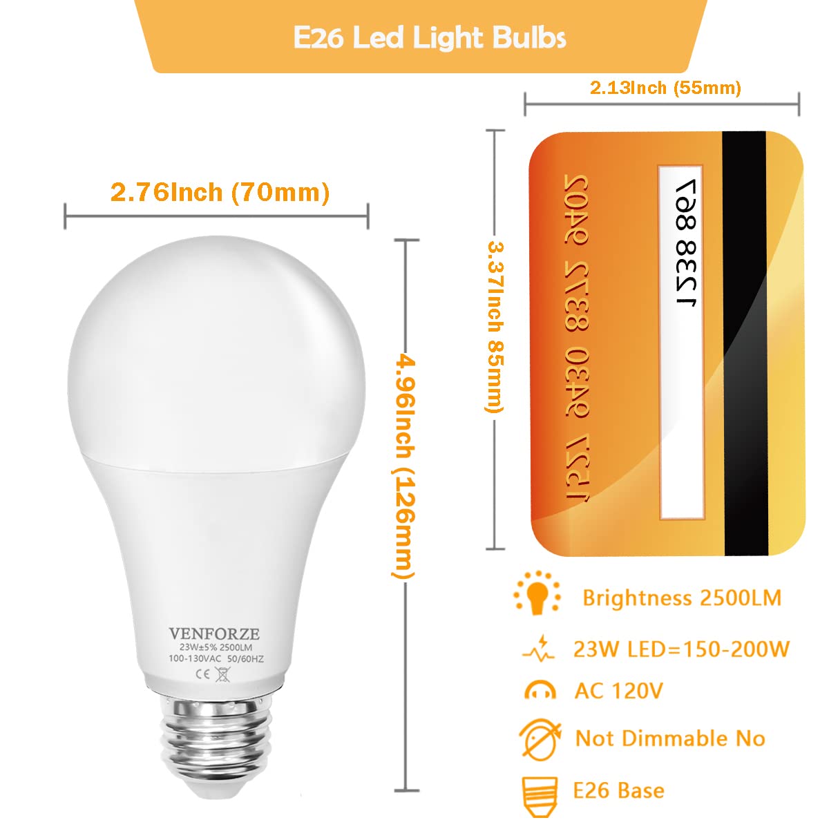 Venforze Bright Light Bulb,150W-200W Equivalent 2500Lm E26 Led Bulb 23W Warm White 2700K A21 Led Light Bulb Non-Dimmable 4-Pack