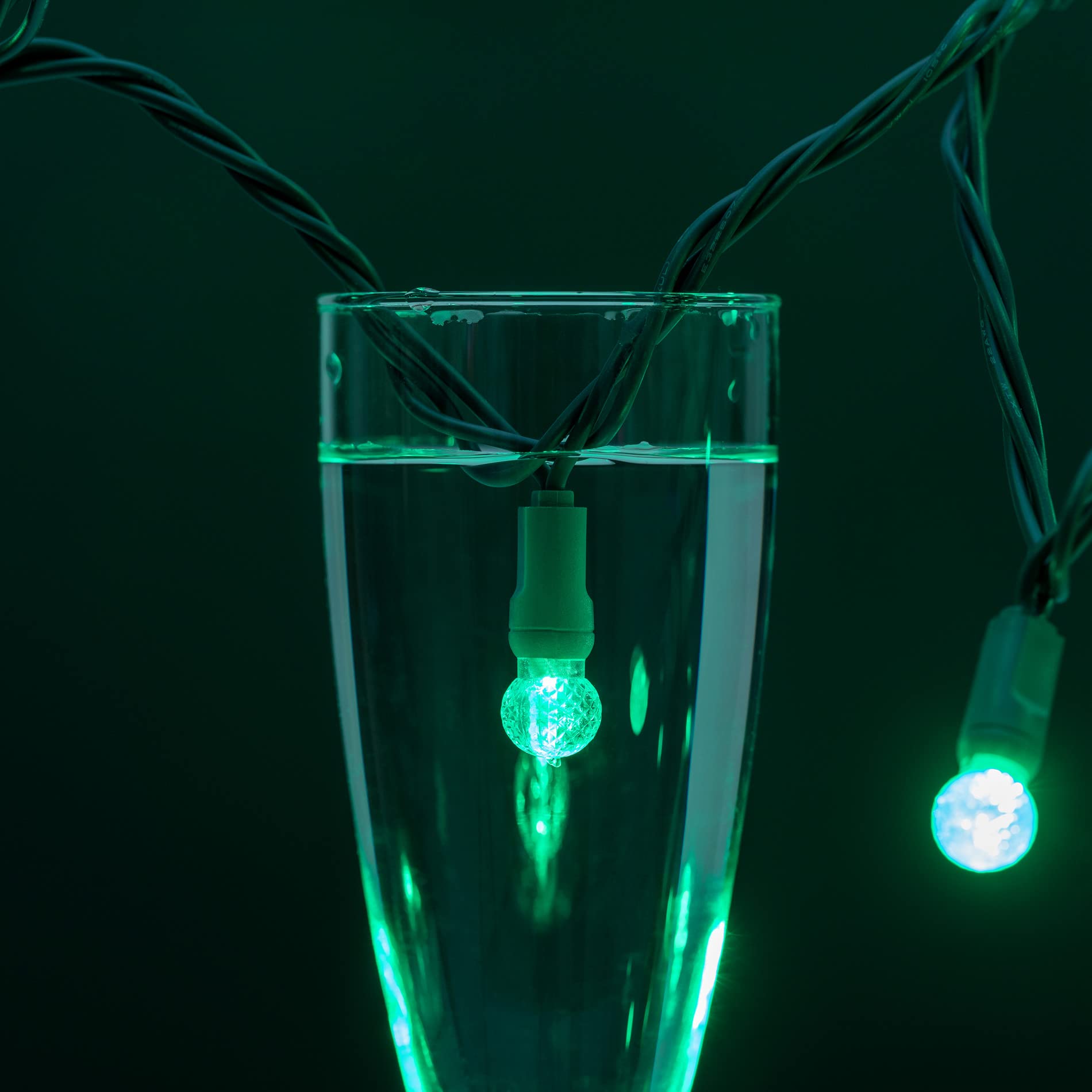 Yuletime Green One-Piece G12 Led Christmas Lights, Total 48 Feet 140 Count 2 Strands 24Ft 70Ct Waterproof Raspberry String Light