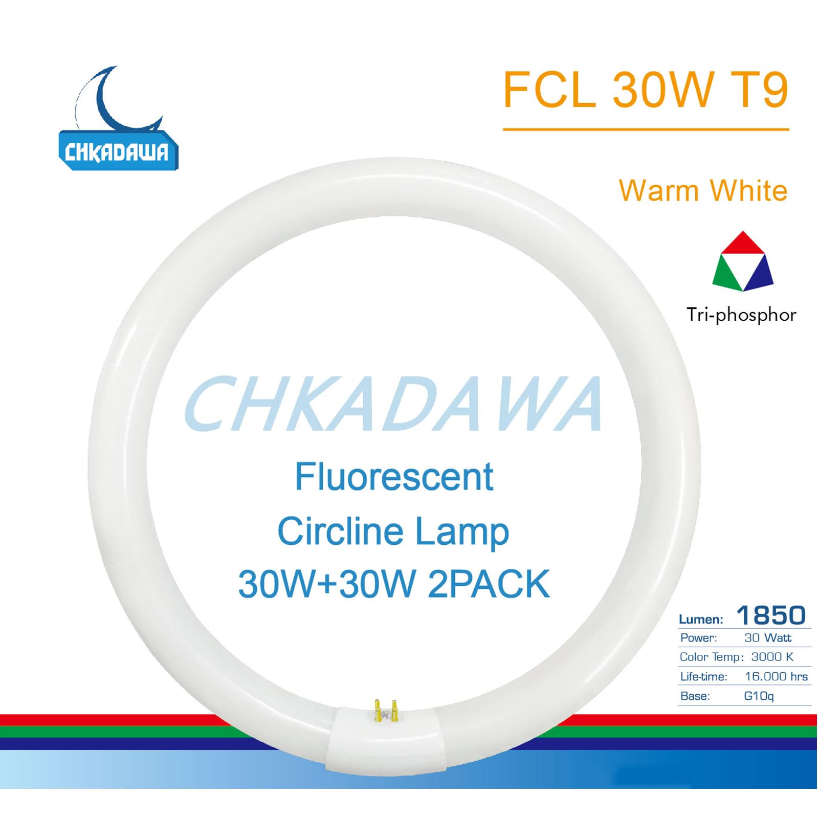 Chkadawa Fcl30/30K Circular Fluorescent Light Bulbs T9 9 Inch 30 Watts, Round Fcl30Ex-L 27K Circline Light Bulb Fc9T9/Kb 30W 830 3000K, 32030 Ww Warm White, G10Q 4 Pin Base, 2 Pack