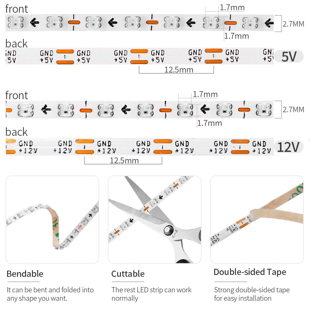 Xnbada 16.4Ft Ws2812B Ws2812 2.7Mm Ultra Narrow Led Strip,Dc5V 160Leds/M Individually Addressable Dream Color Flexible Smart Lig