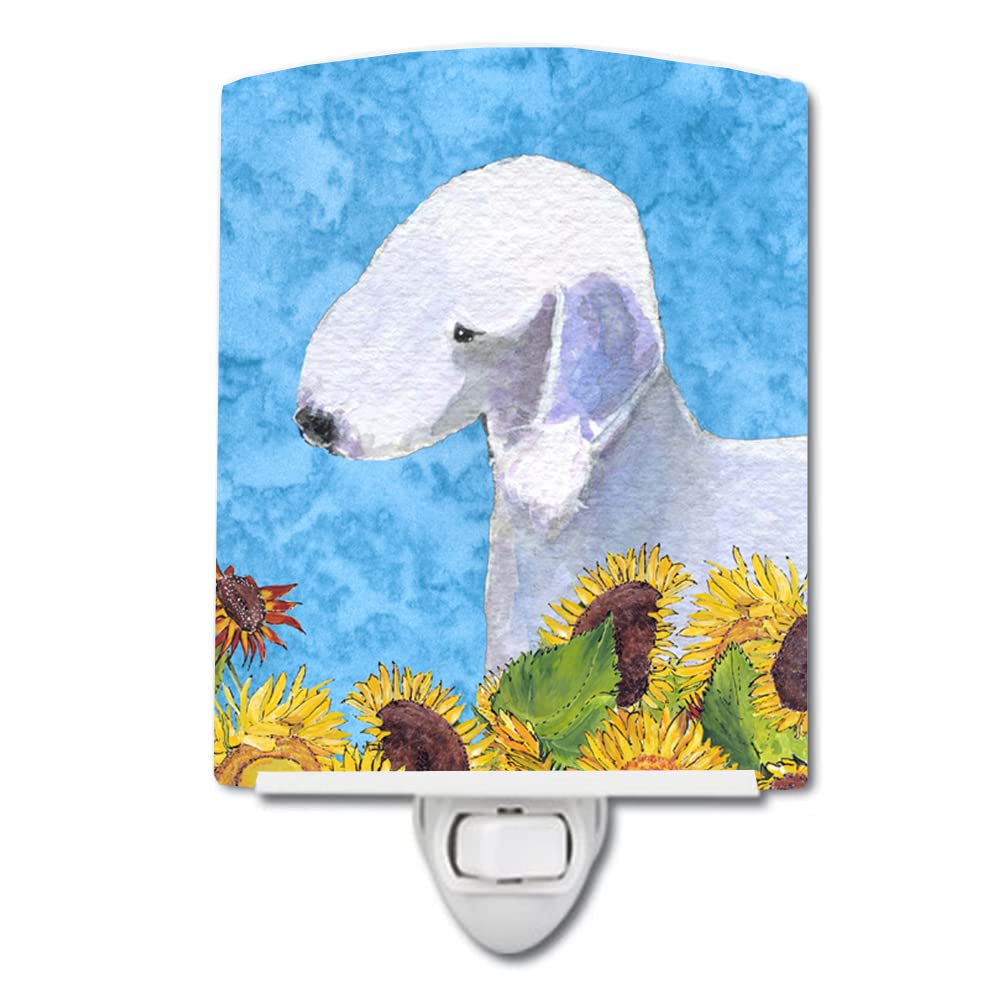 Caroline'S Treasures Ss4116Cnl Bedlington Terrier In Summer Flowers Ceramic Night Light Compact, Ul-Certified, Ideal For Bedroom, Bathroom, Nursery, Hallway, Kitchen, 6X4X3, Multicolor