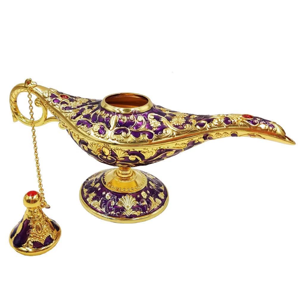 Hourwof Aladdin Genie Lamp - Vintage Arabian Magic Lamp Prop, Large, Purple, Model HW-ALPN-LPR, Party Decoration, Birthday Gift