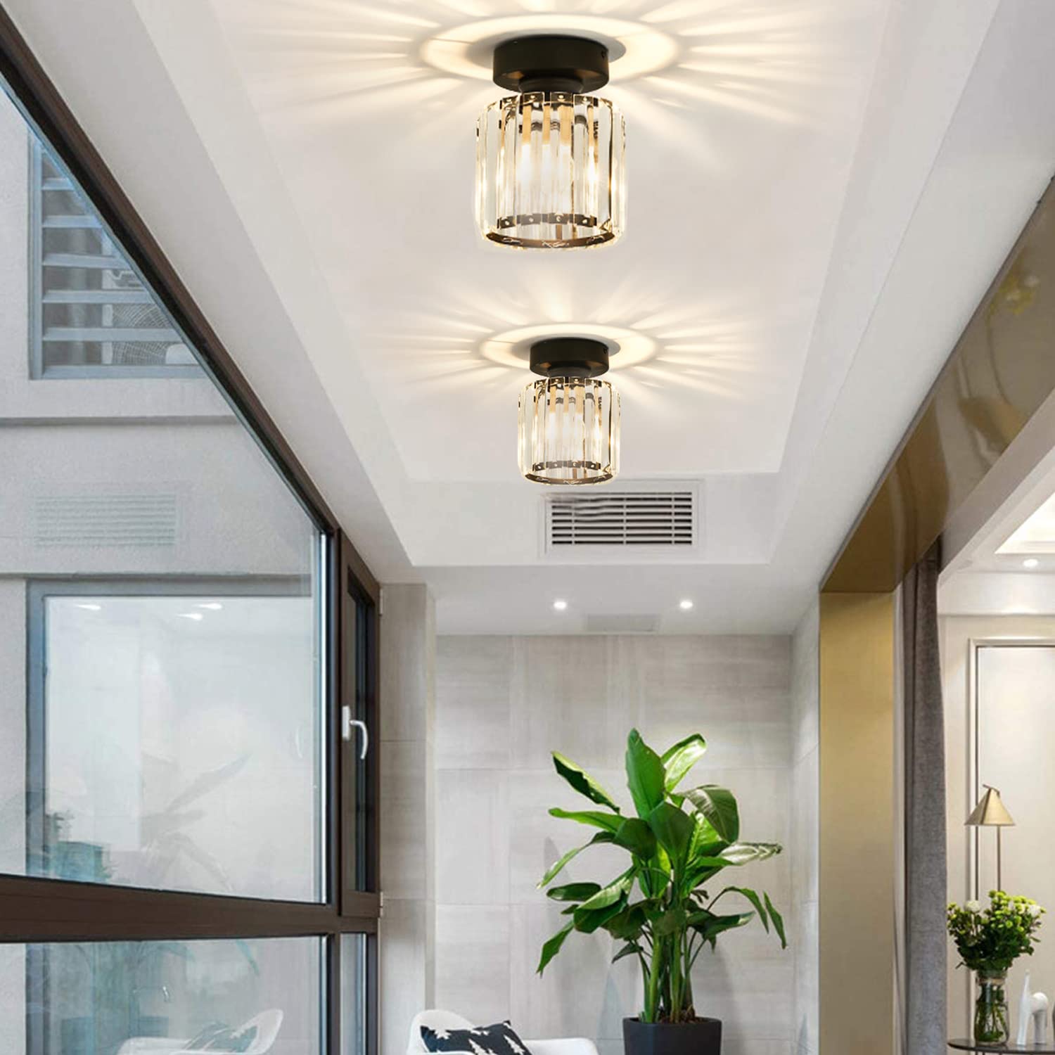 TISLYCO Set of 2 Mini Crystal Ceiling Light Fixtures, Modern Flush Mount, 4.6inx4.7in, Black