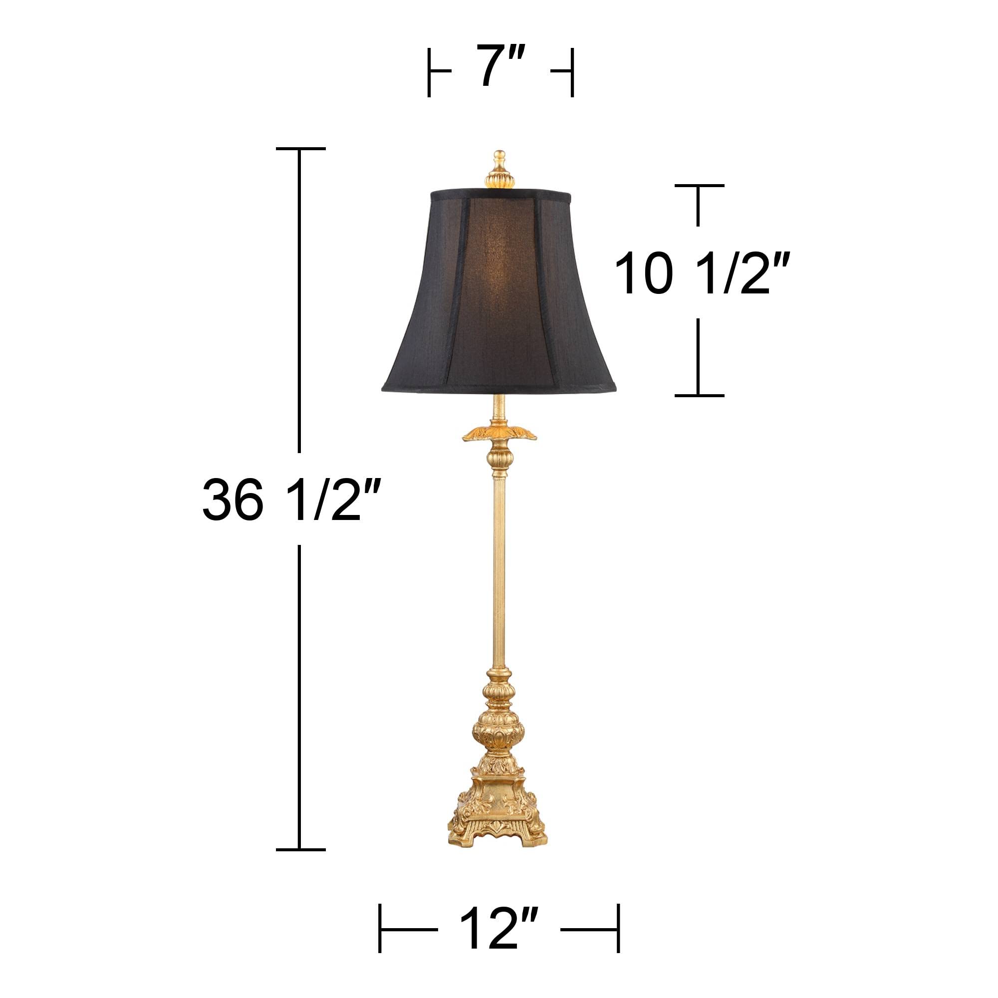 Regency Hill Buffet Table Lamps Set of 2, 36.5in Tall, Gold Metal, Black Fabric Bell Shade, Traditional Glam Style, Model 1R055