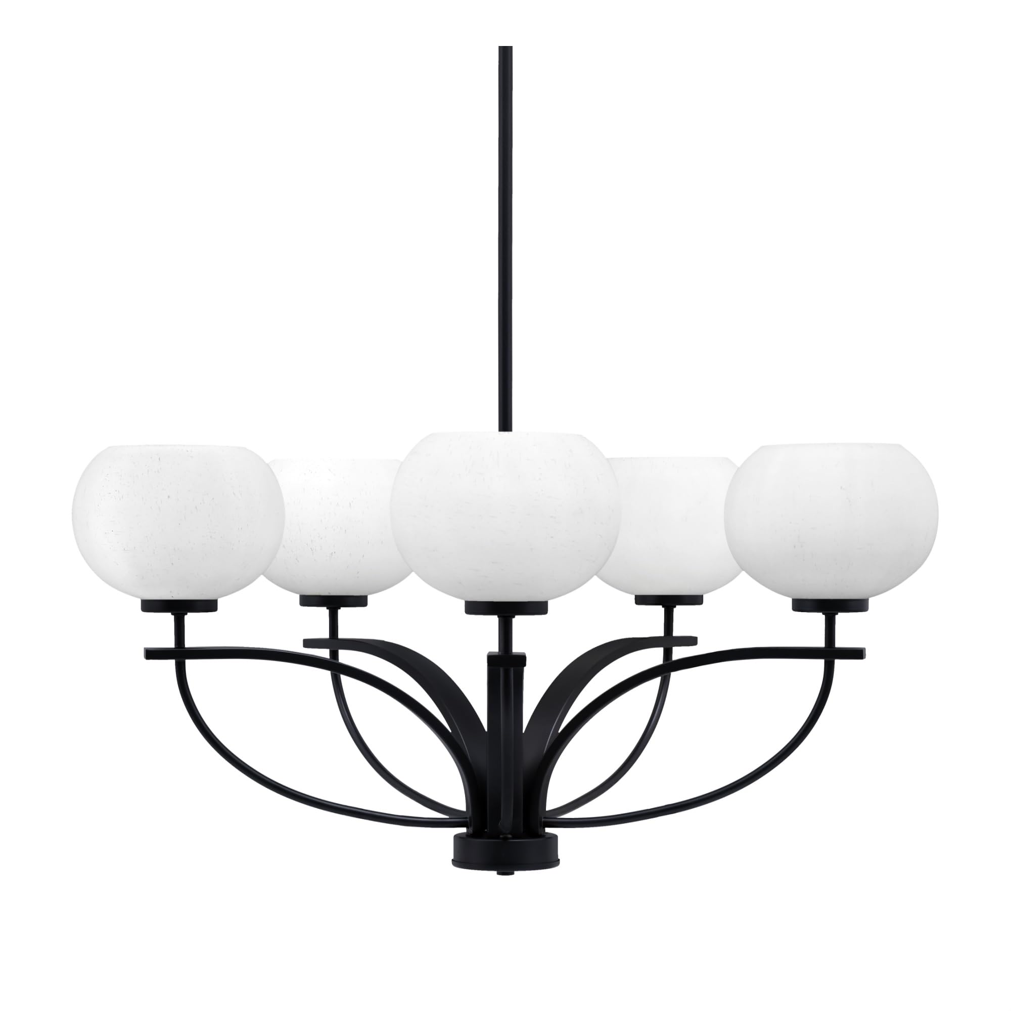 Toltec Lighting Cavella 5 Light Chandelier In Matte Black Finish With 7" White Muslin Glass